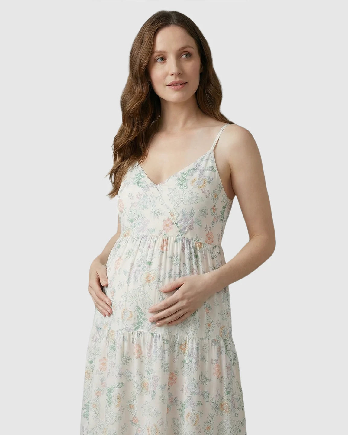 Lace Trim Floral Print Maternity Nightdress