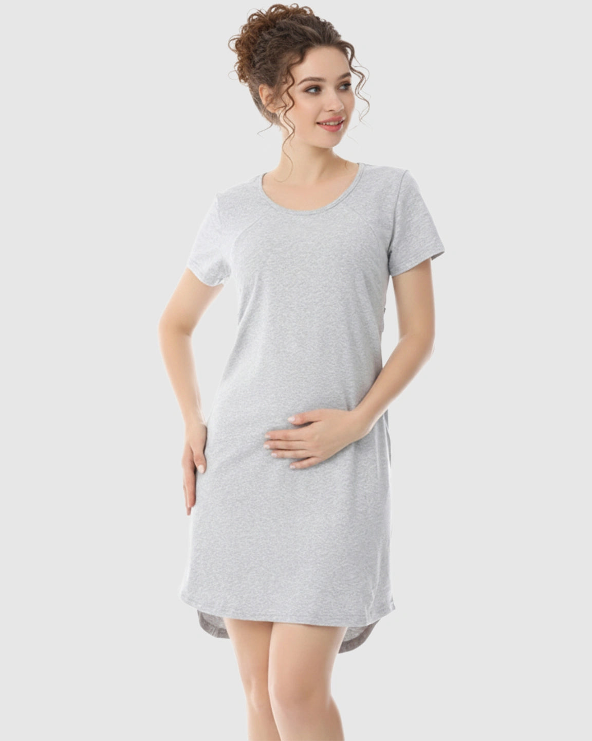 Side-Access Nursing Casual Maternity Midi Dress