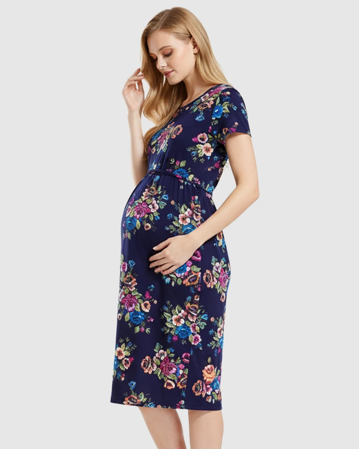 Floral Fitted Maternity & Nursing Midi Dress