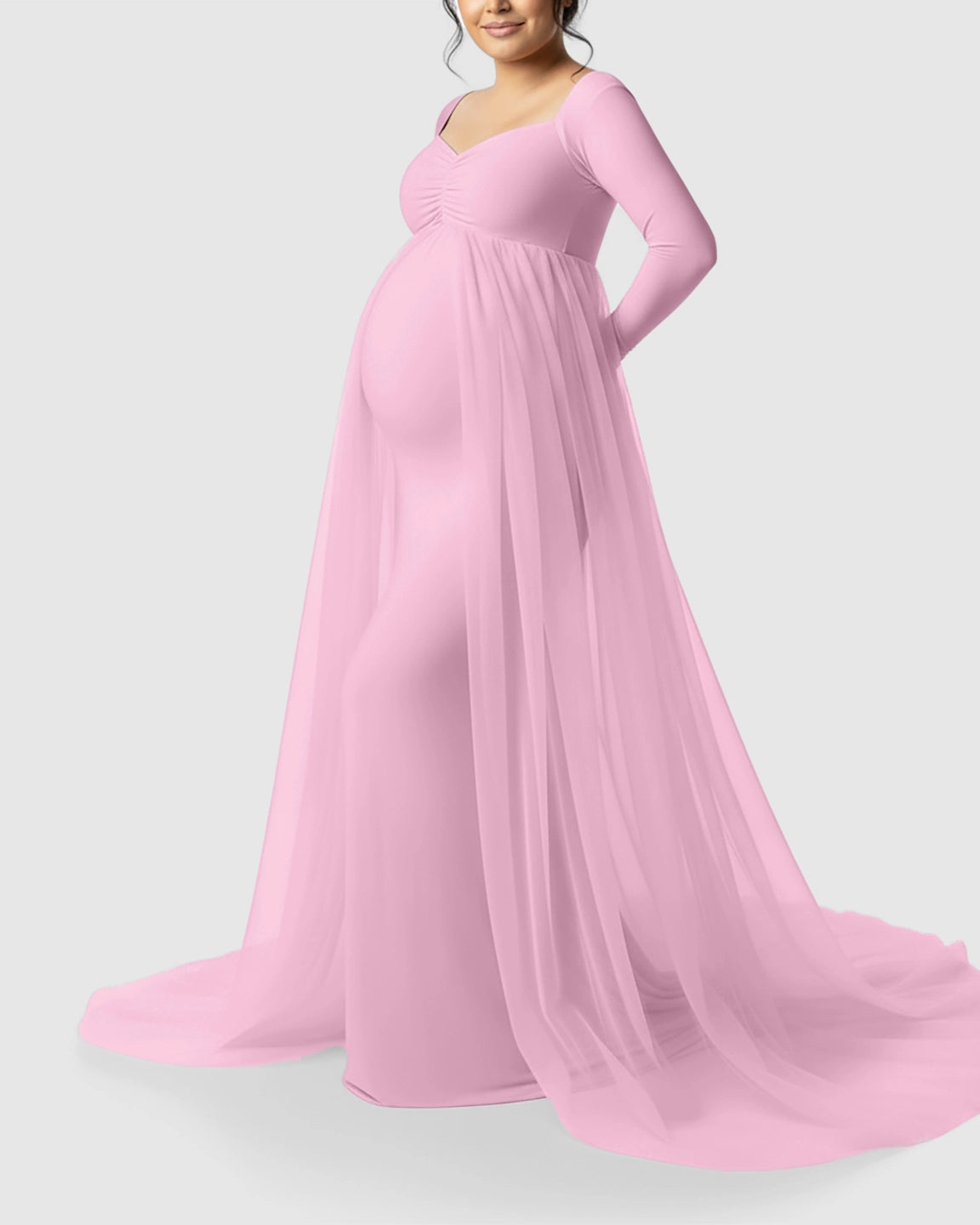 Sheer Mesh Flowy Train Maternity Maxi Dress