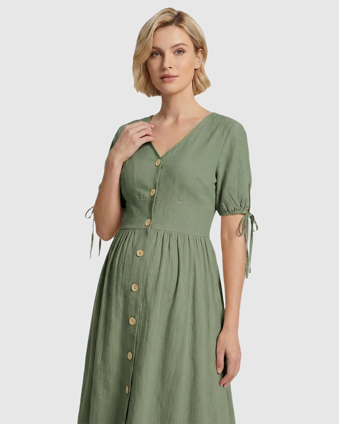 Tie Sleeve A-Line Maternity Midi Dress