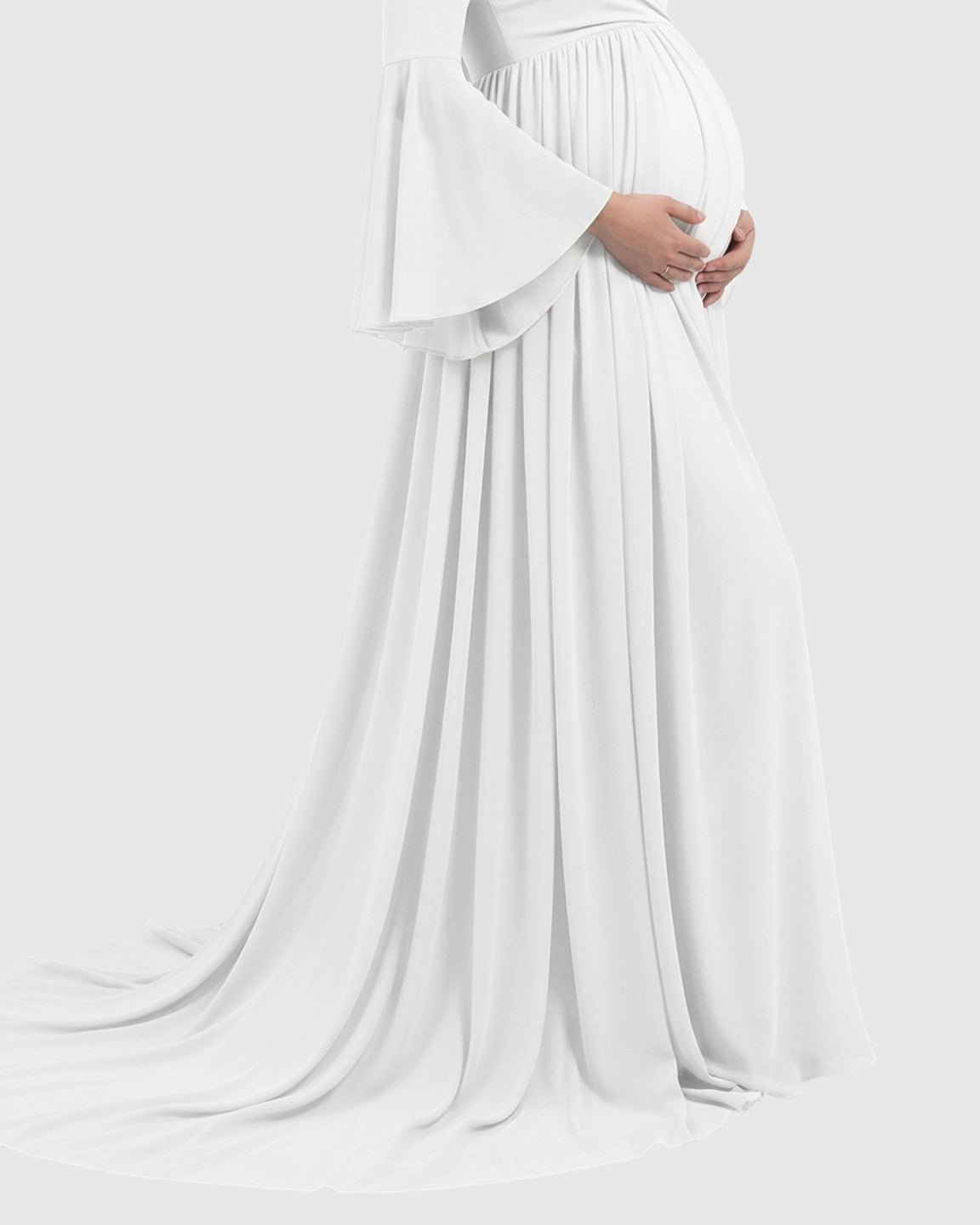 Bell Sleeves Super Long Train Maternity Photoshoot Gown