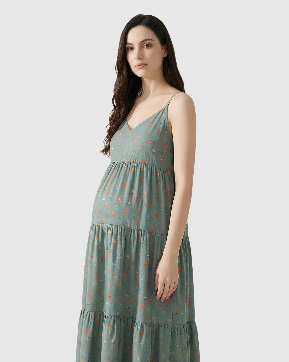 Spaghetti Strap Floral Print Maternity Nightgown
