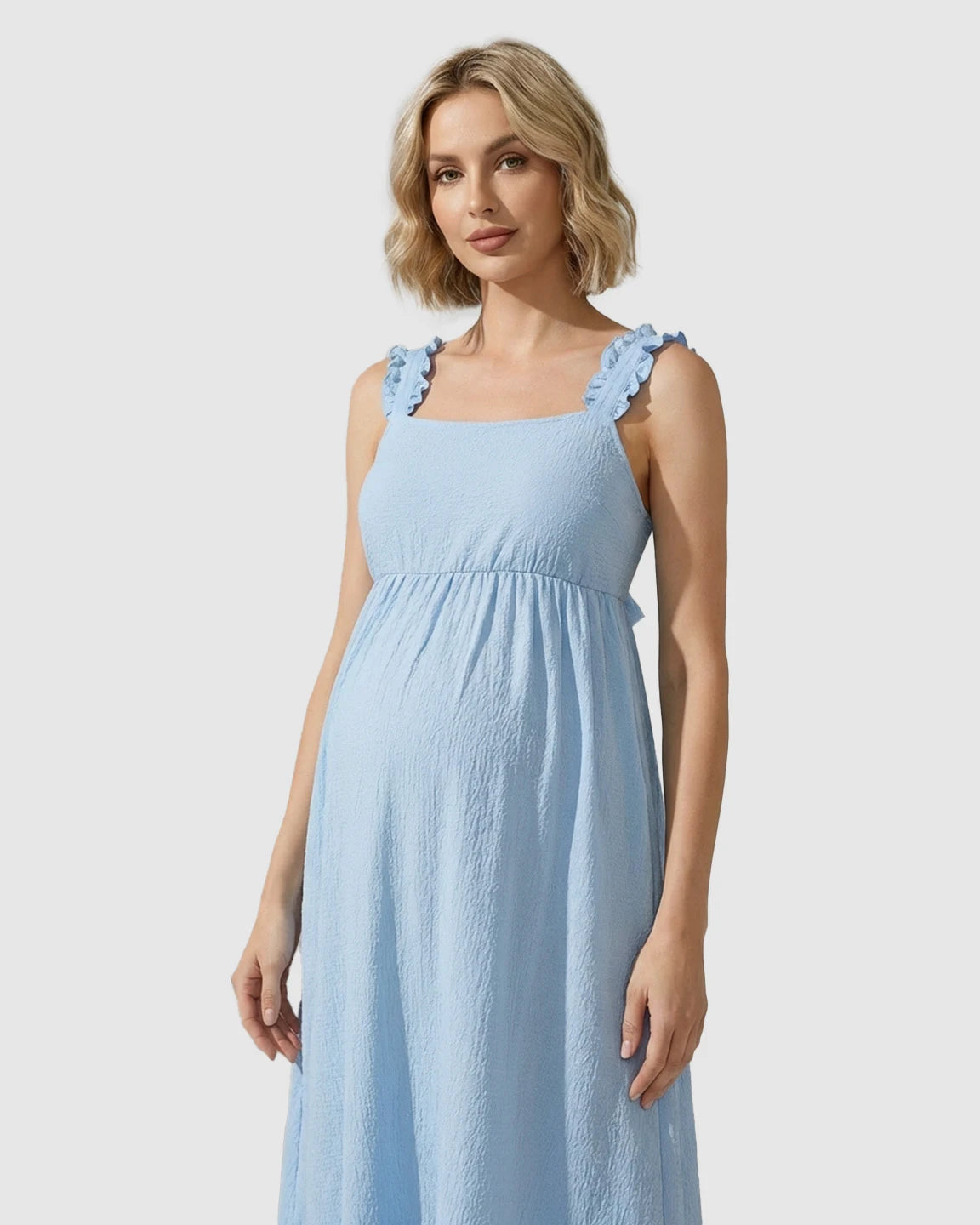Ruffled Strap Romantic Maternity Maxi Dress