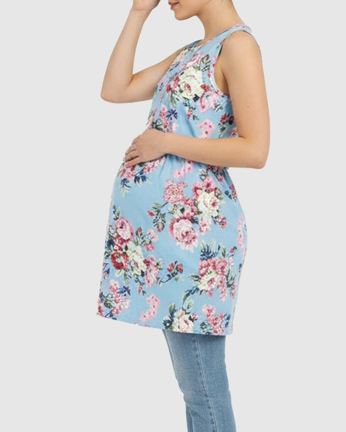 Sleeveless Floral Print Maternity & Nursing Top
