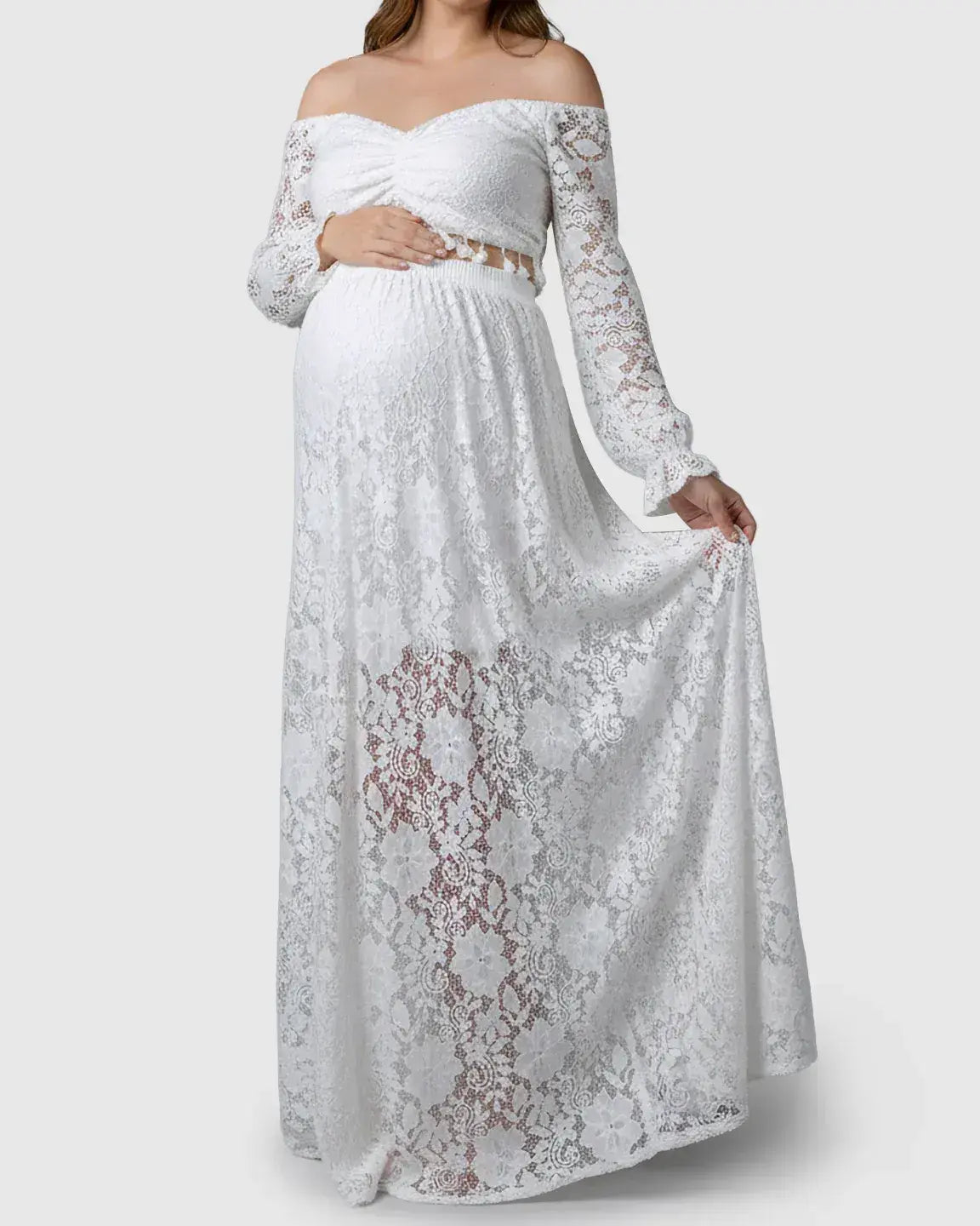 Two Piece Flowing Laced Maternity Photoshoot Dress