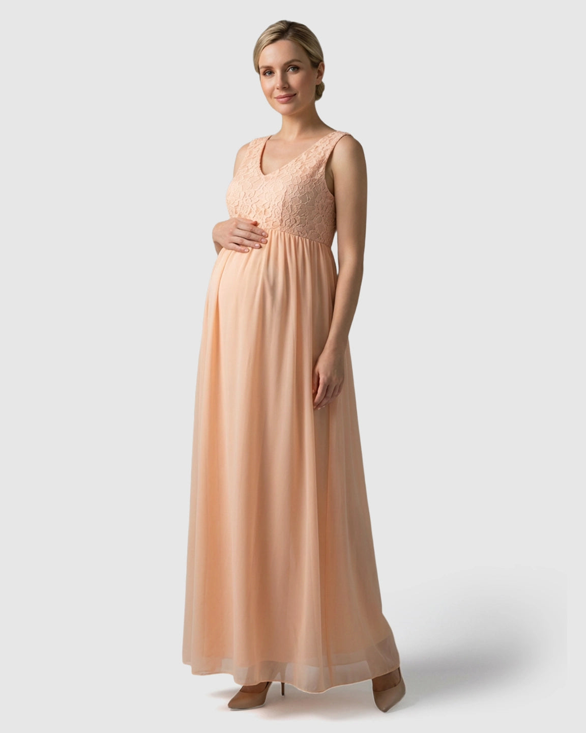 Lace-Chiffon Romantic Maternity Maxi Dress