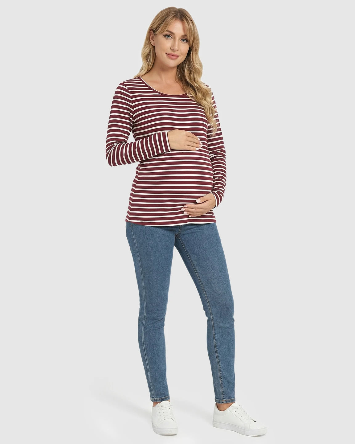 Long-Sleeve Striped Maternity & Nursing Top