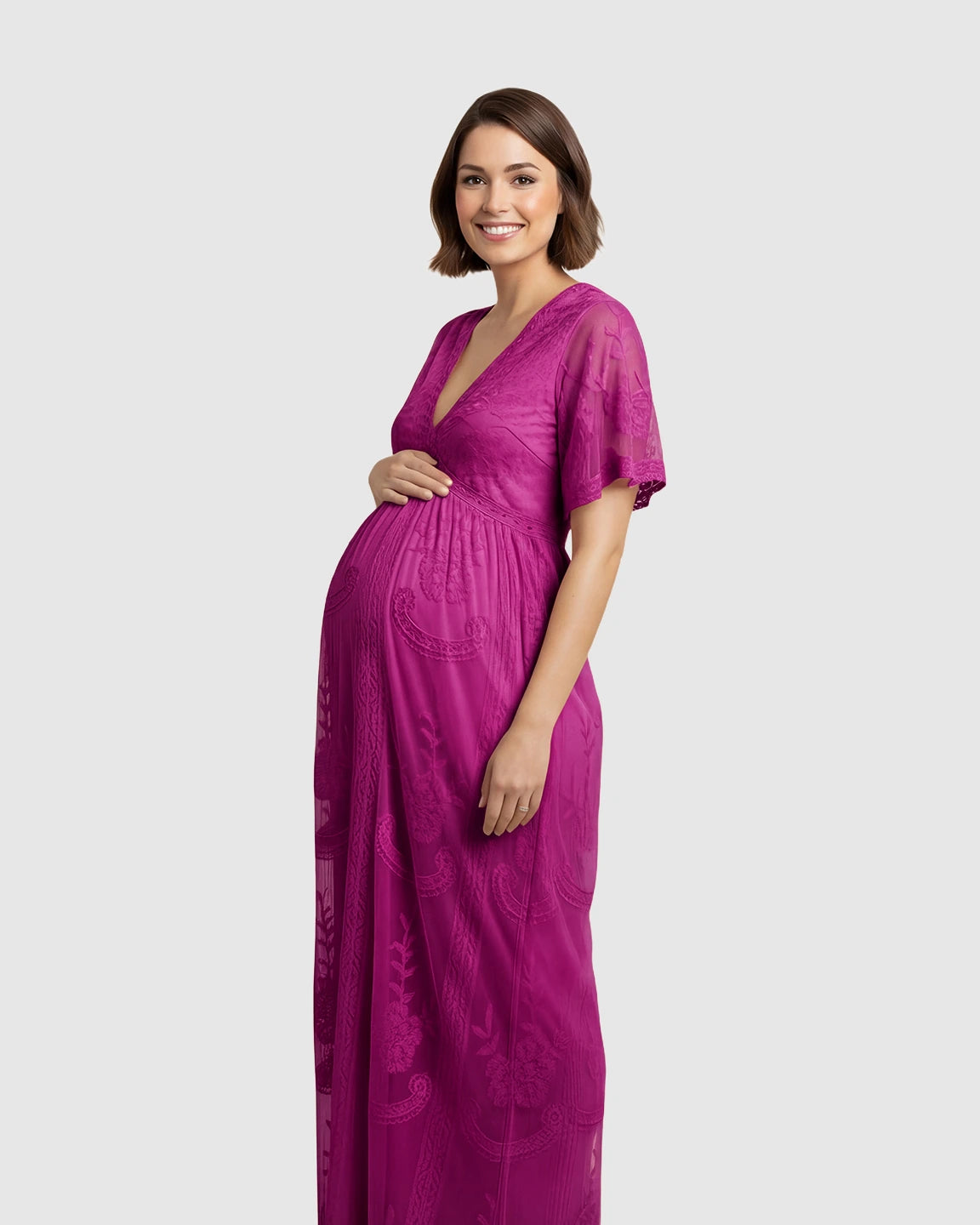 Lace Overlay Boho Maternity Maxi Dress