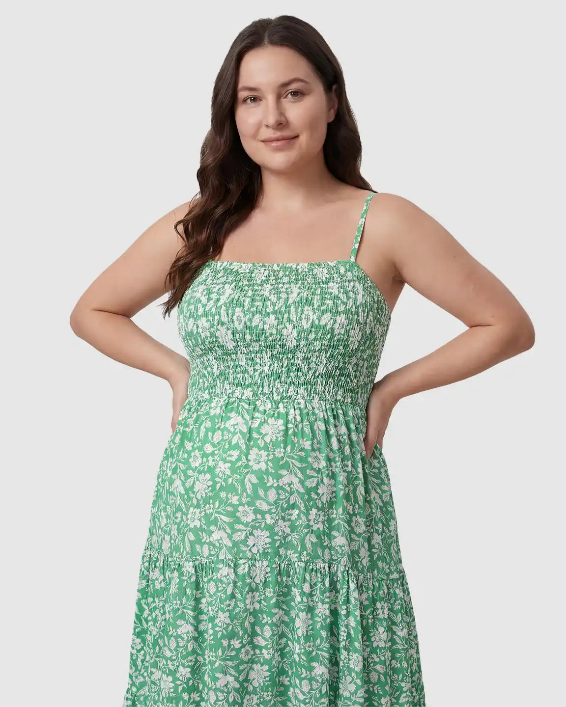 Smocked Floral A-Line Maternity Midi Dress