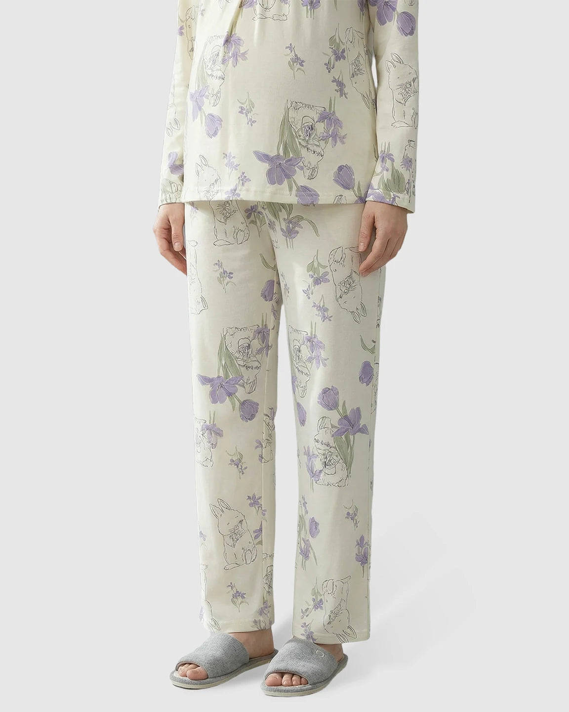 Chest Padded Plant Print Maternity Sleepwear Set