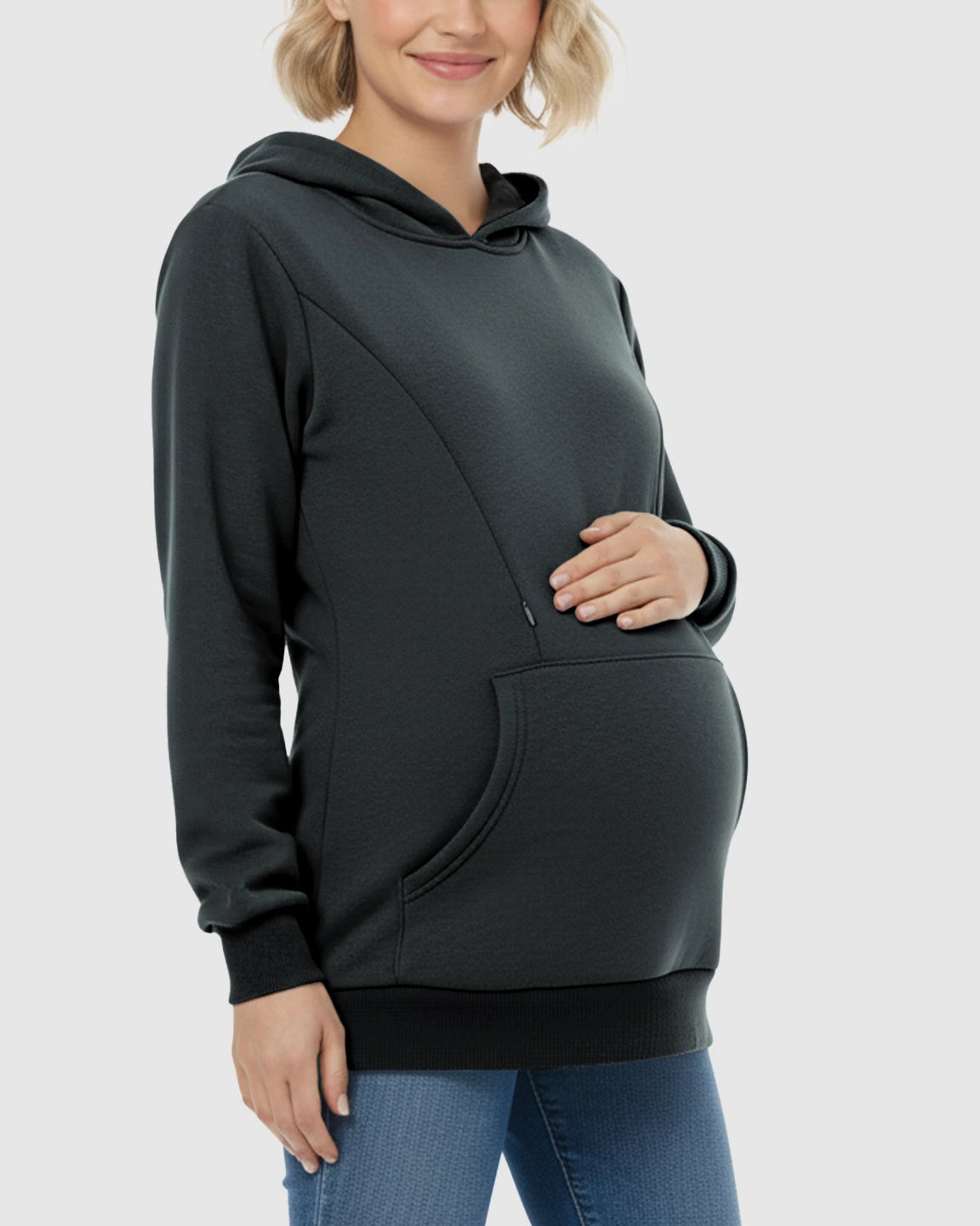 Long-sleeve Kangaroo Pocket Maternity Hoodie