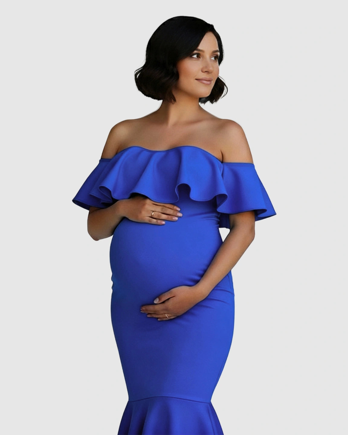 Ruffled Off-Shoulder Mermaid Hem Maternity Photography Gown