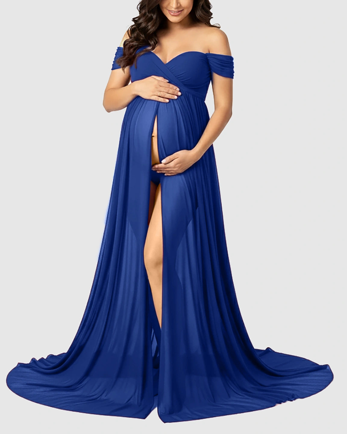 Off Shoulder Laced Flowing Maternity Maxi Dress
