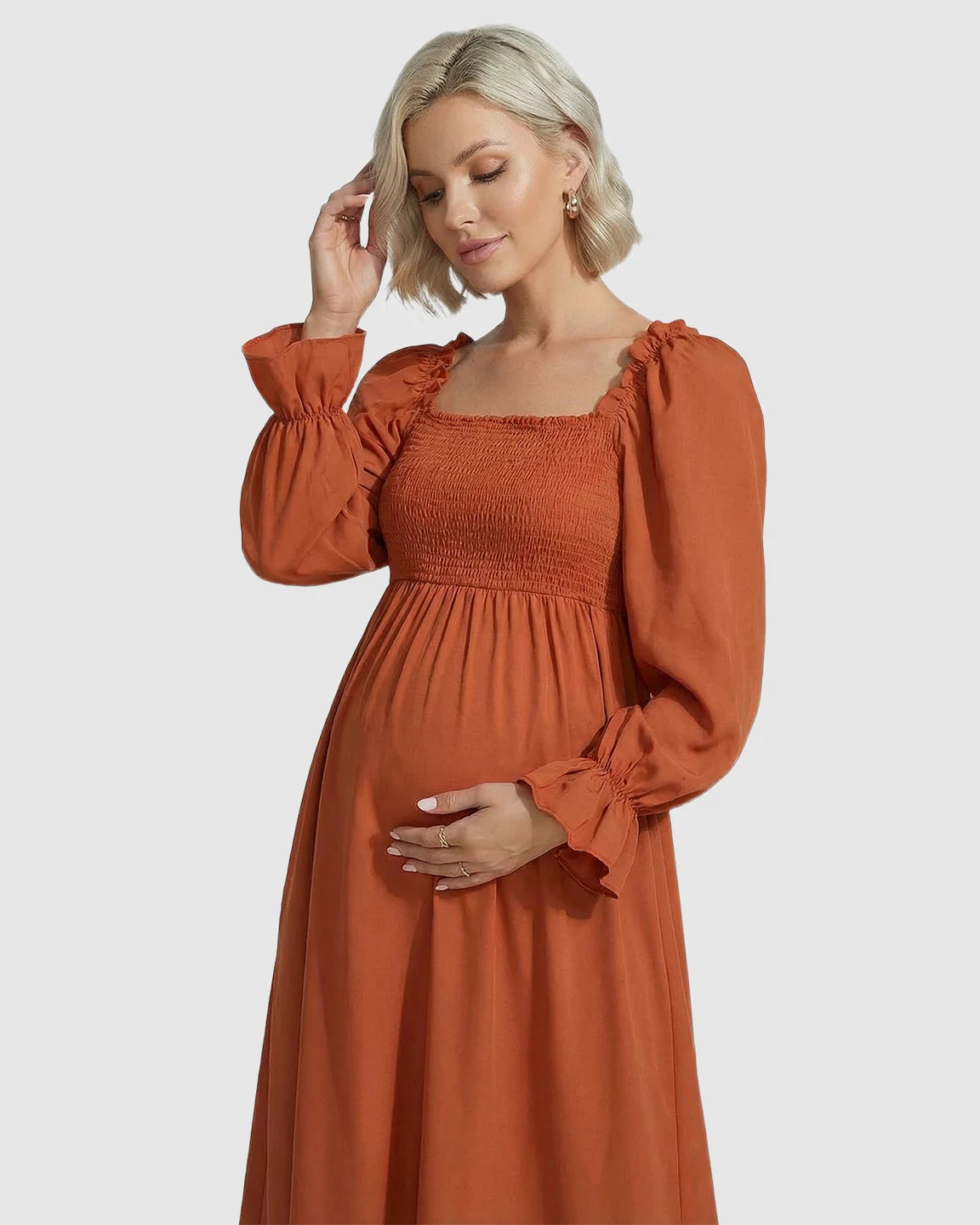 Ruffled Square-Neck Babydoll Maternity Maxi Dress
