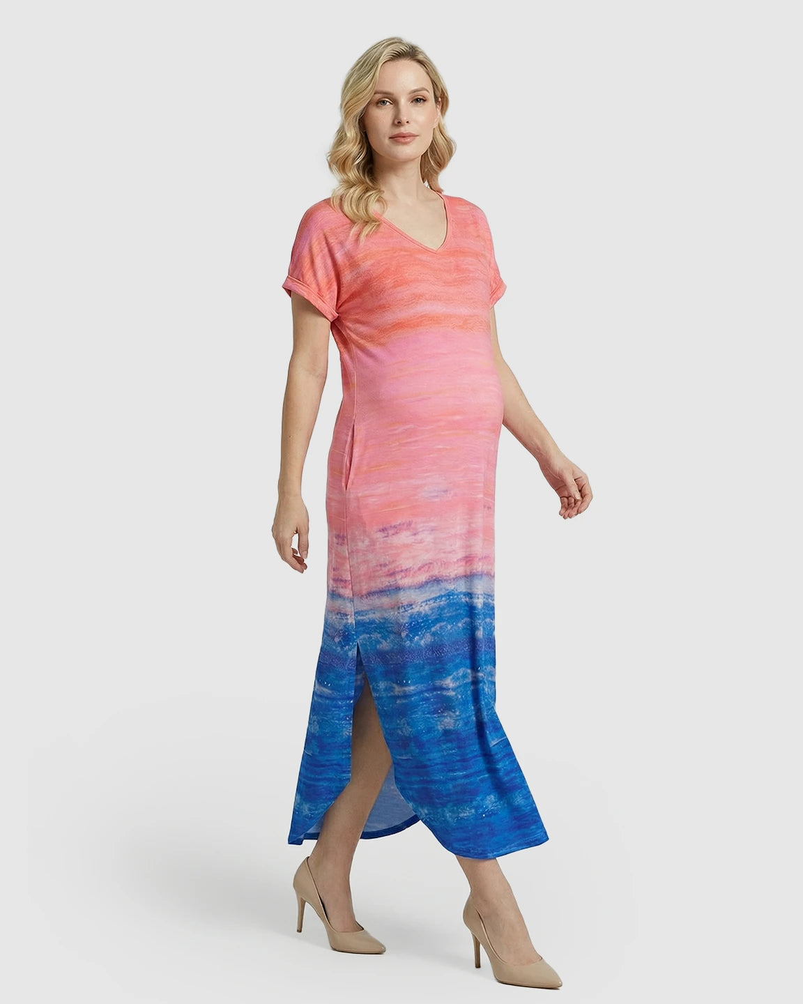 Side-Slits Ombre Color Maternity Maxi Dress