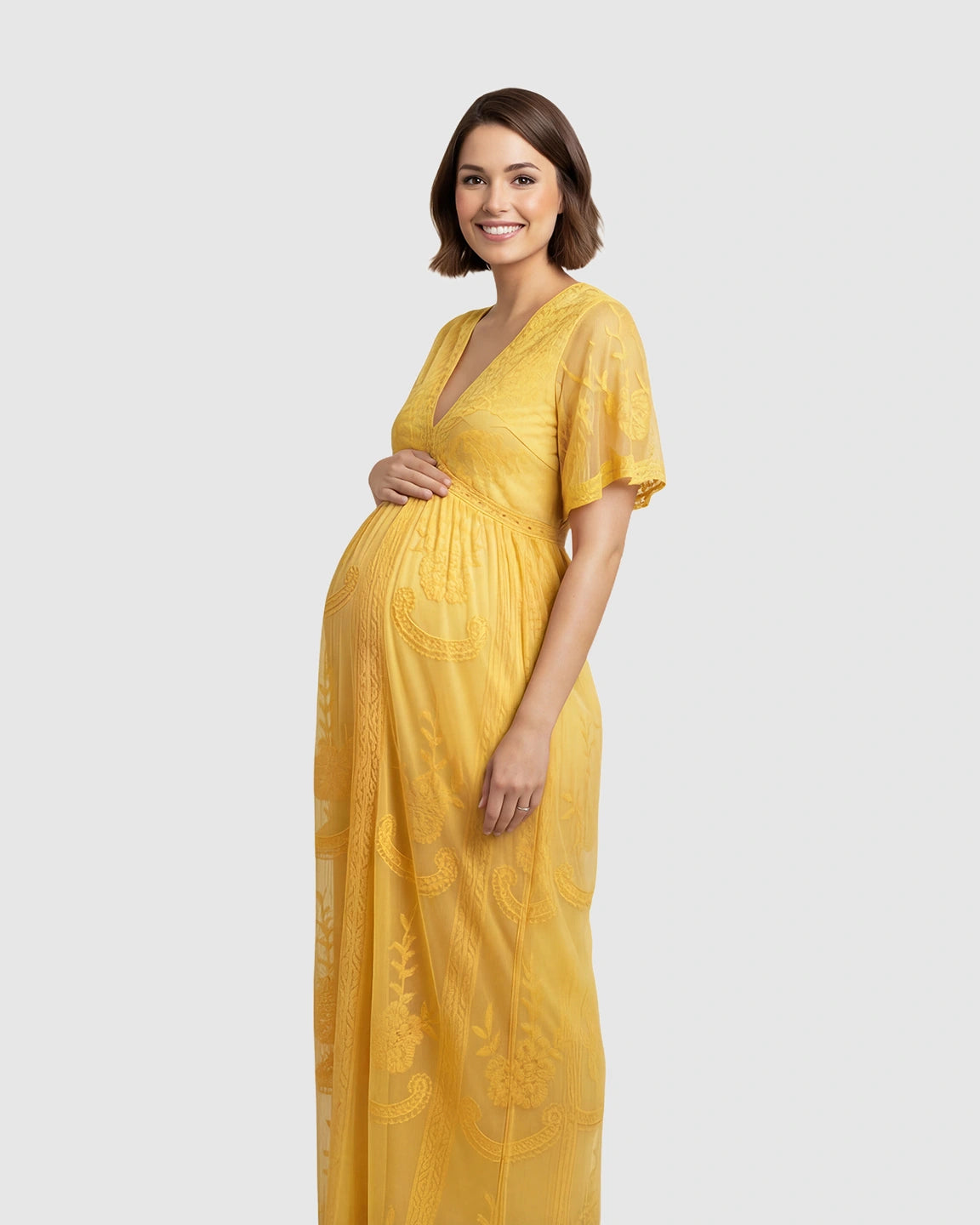 Lace Overlay Boho Maternity Maxi Dress