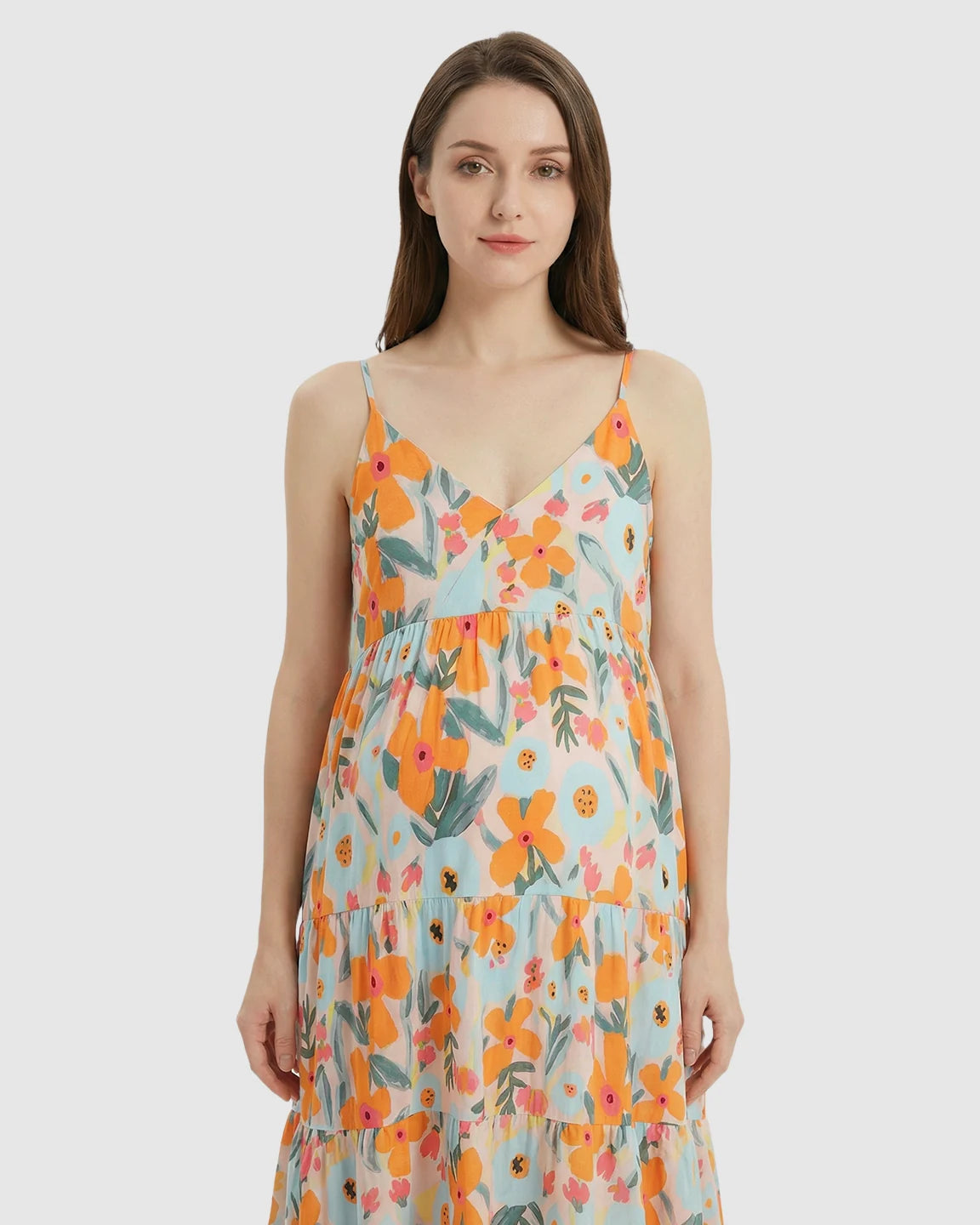 Spaghetti Strap Large Floral Print Maternity Nightdress