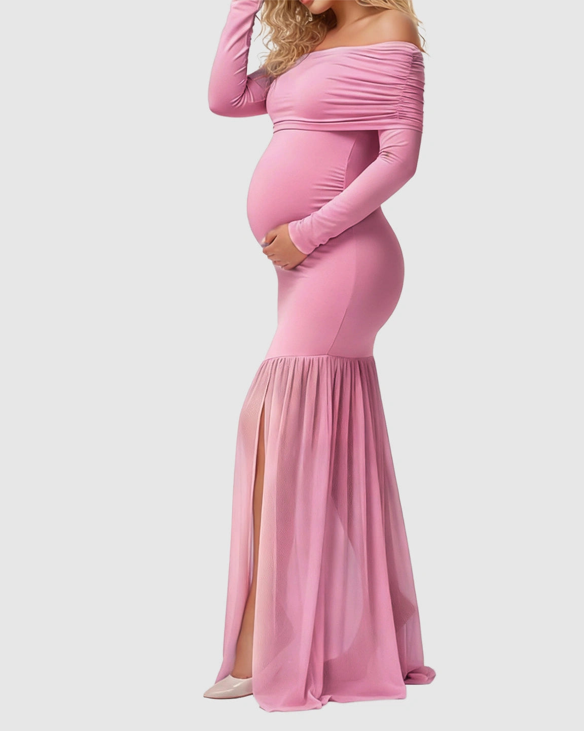 Off-Shoulder Draped Maternity Photoshoot Gown