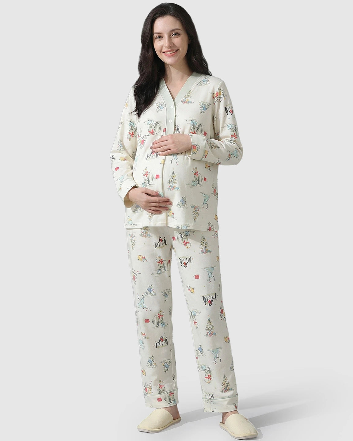 Easy Access Animal Print Maternity Pajama Set