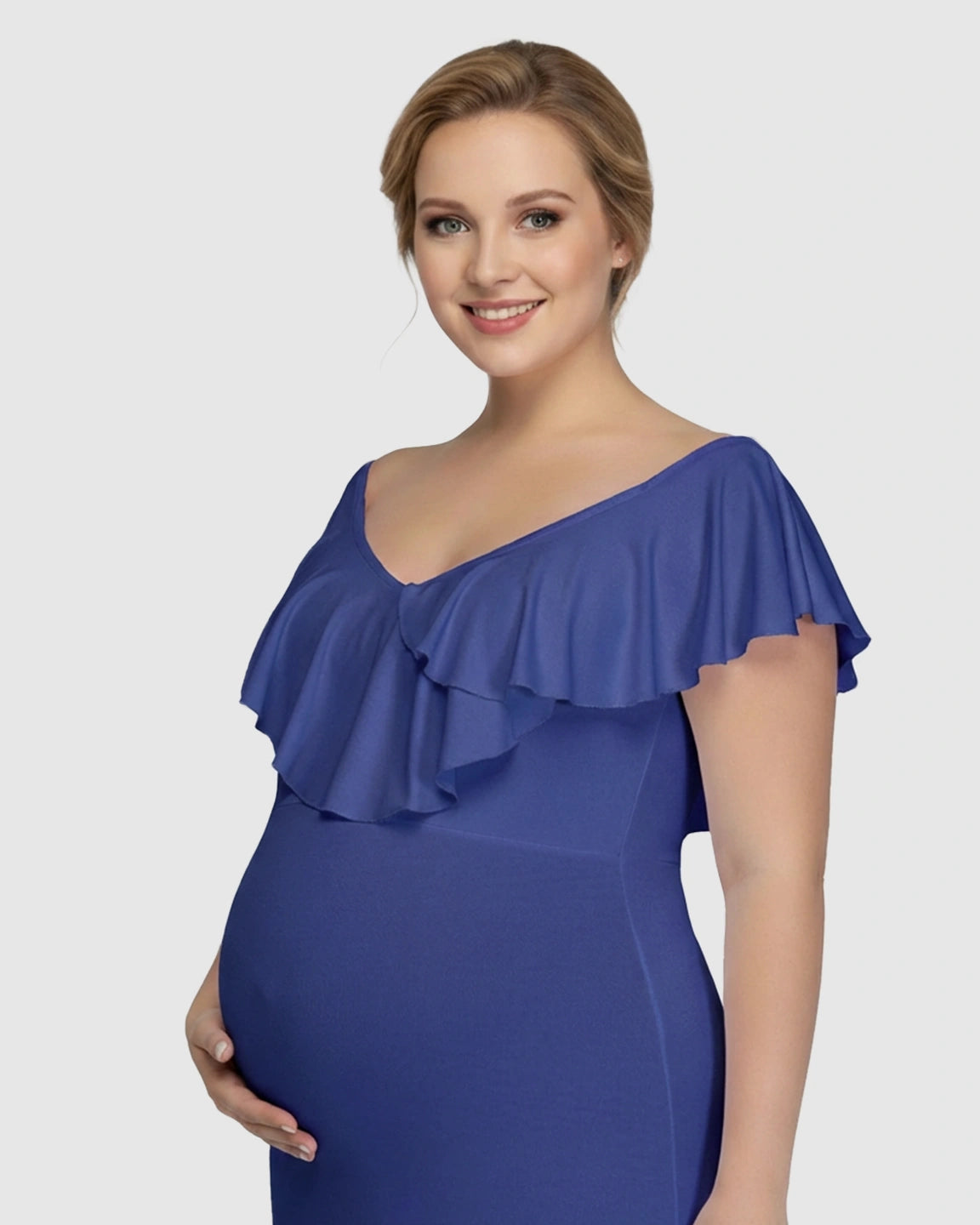 Off-Shoulder Ruffled Bodycon Maternity Maxi Dress