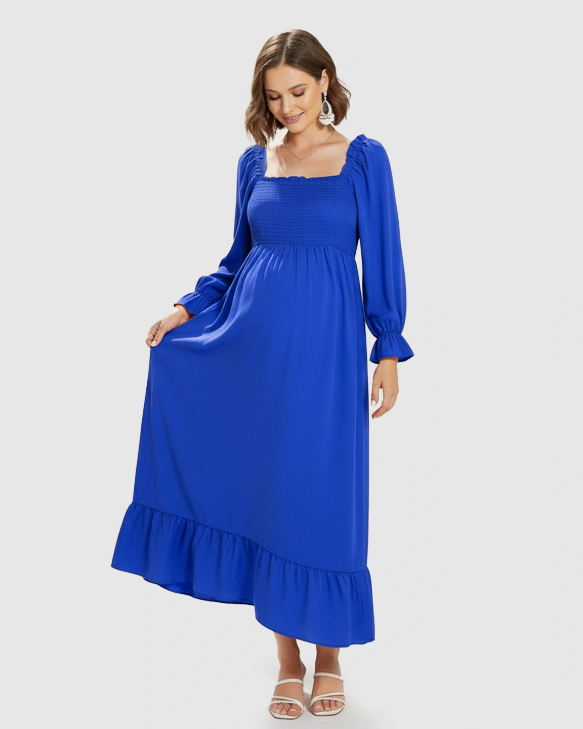 Bishop Sleeves Retro Elegant Maternity Maxi Dress