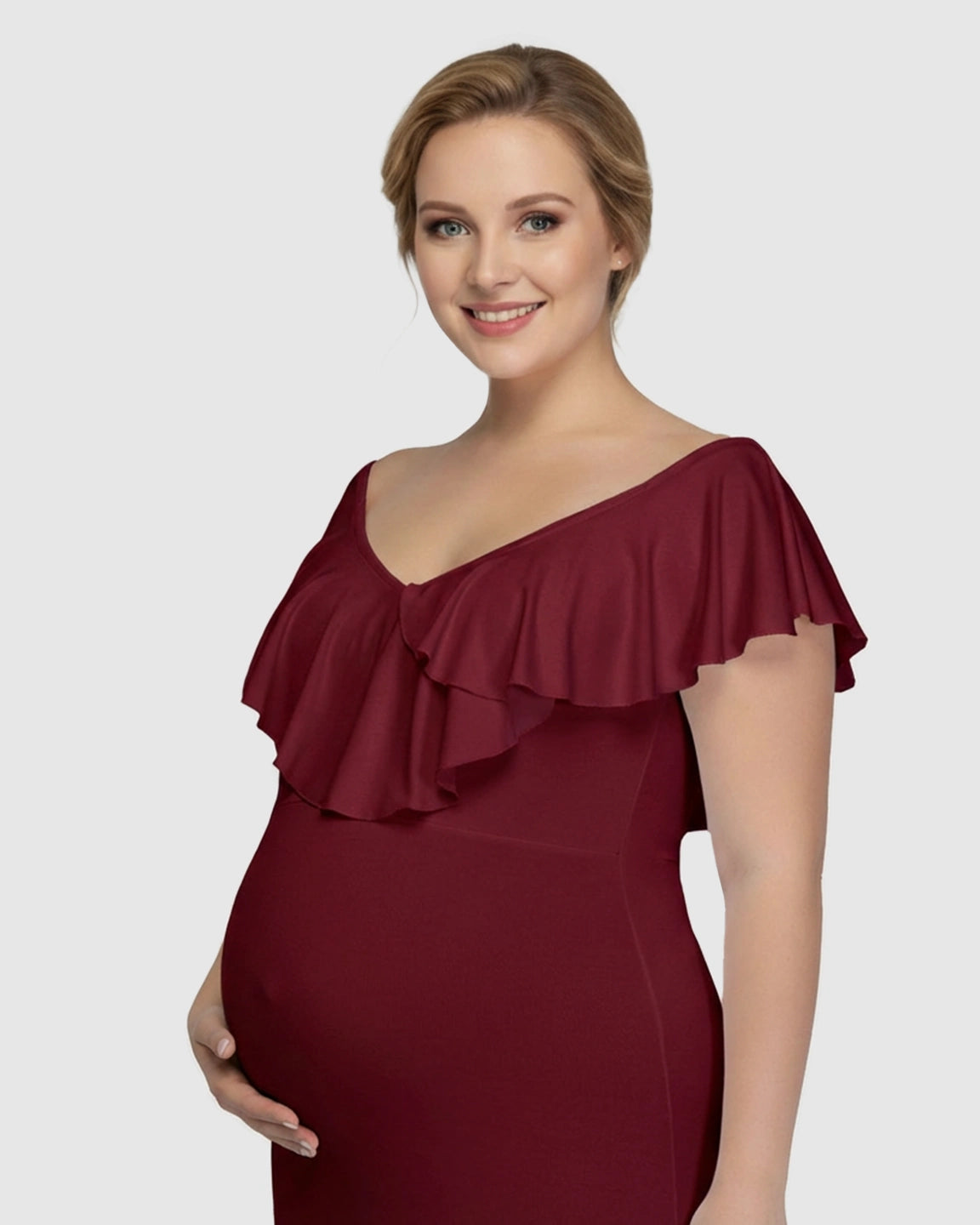 Off-Shoulder Ruffled Bodycon Maternity Maxi Dress