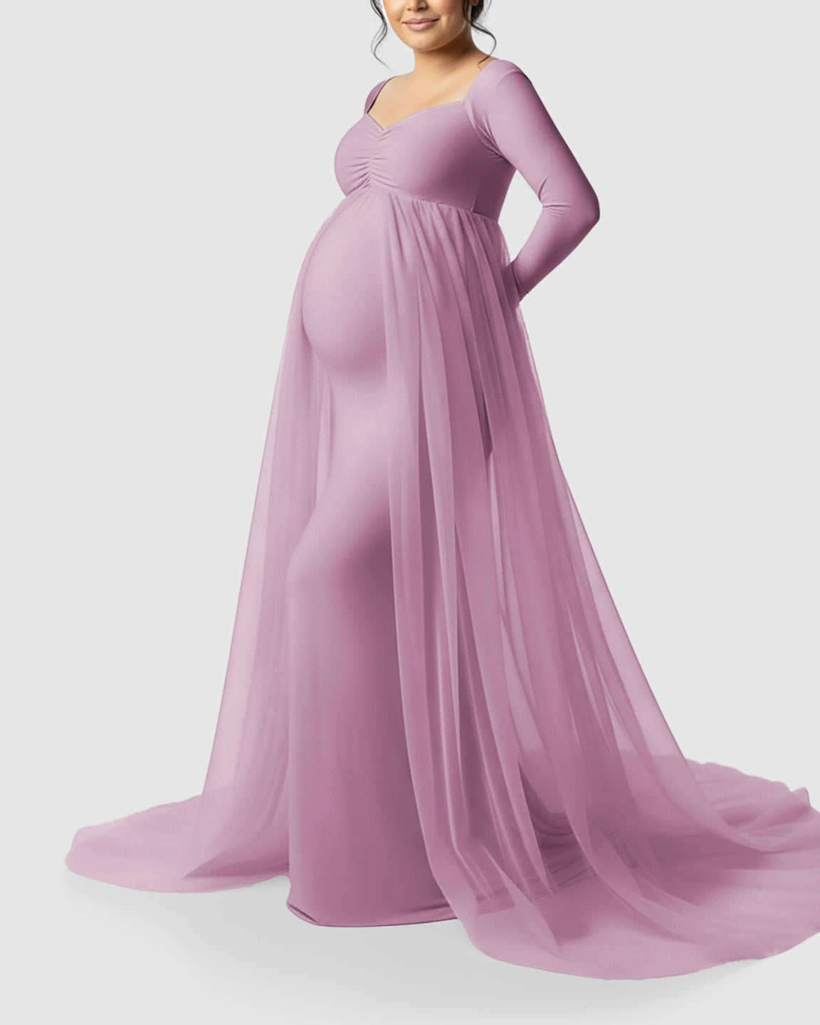 Sheer Mesh Flowy Train Maternity Maxi Dress