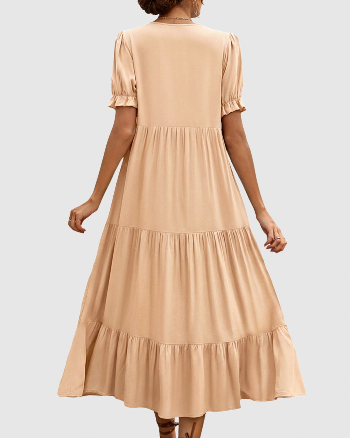 Stand-up Collar Tiered Skirt Maternity Midi Dress
