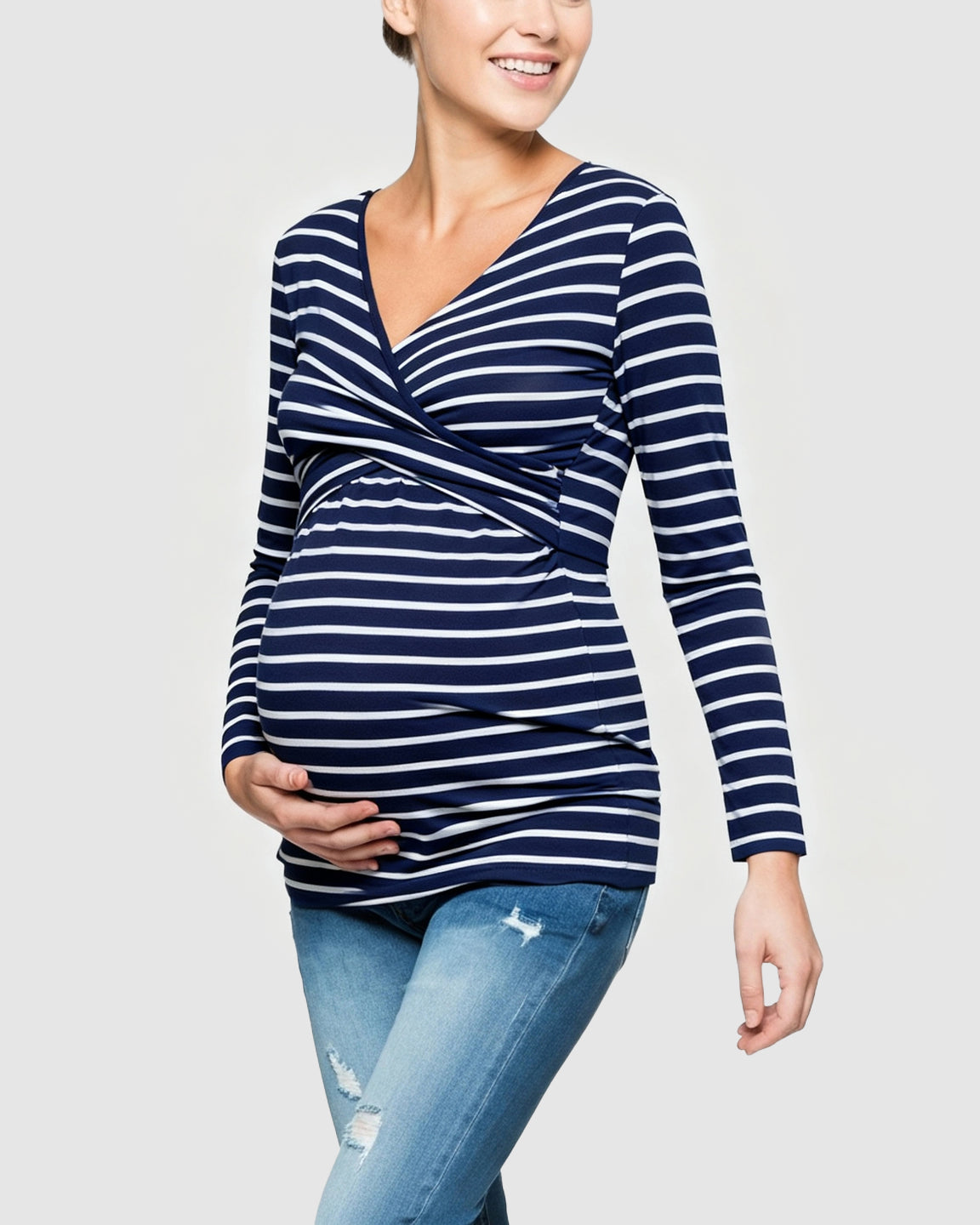 Long-Sleeve V-Neck  Maternity Shirt