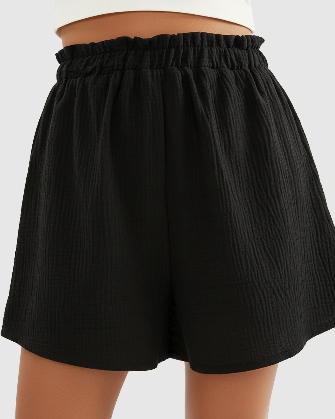 High-Waist Pocketed Maternity Paperbag Shorts