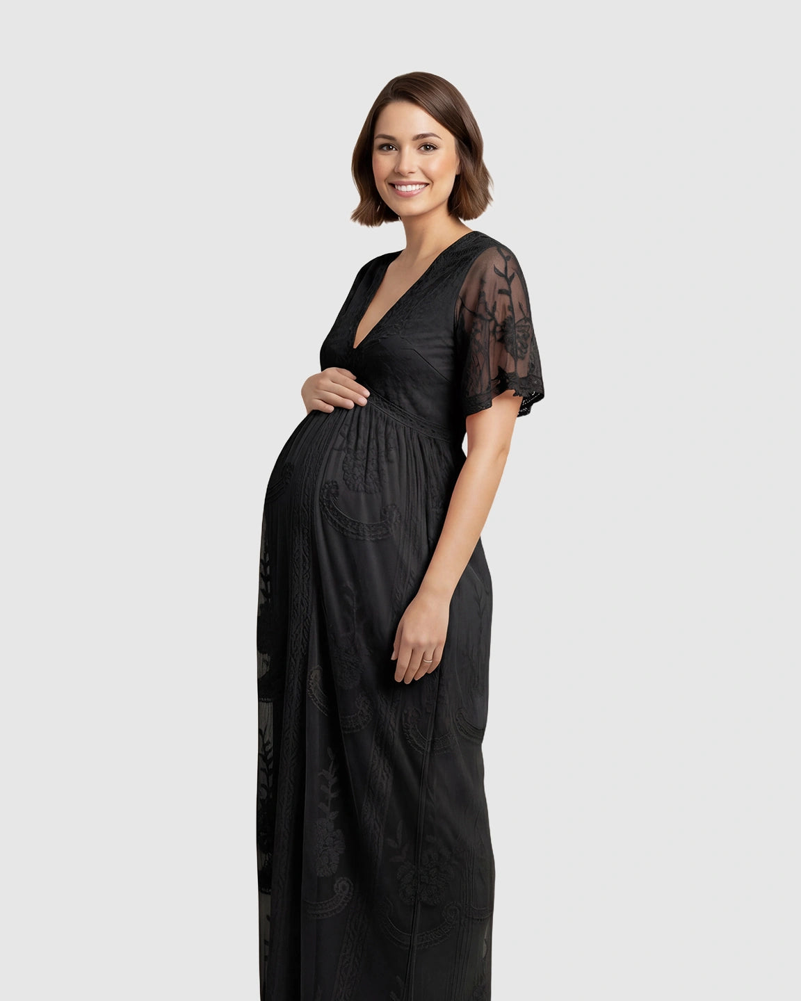 Lace Overlay Boho Maternity Maxi Dress
