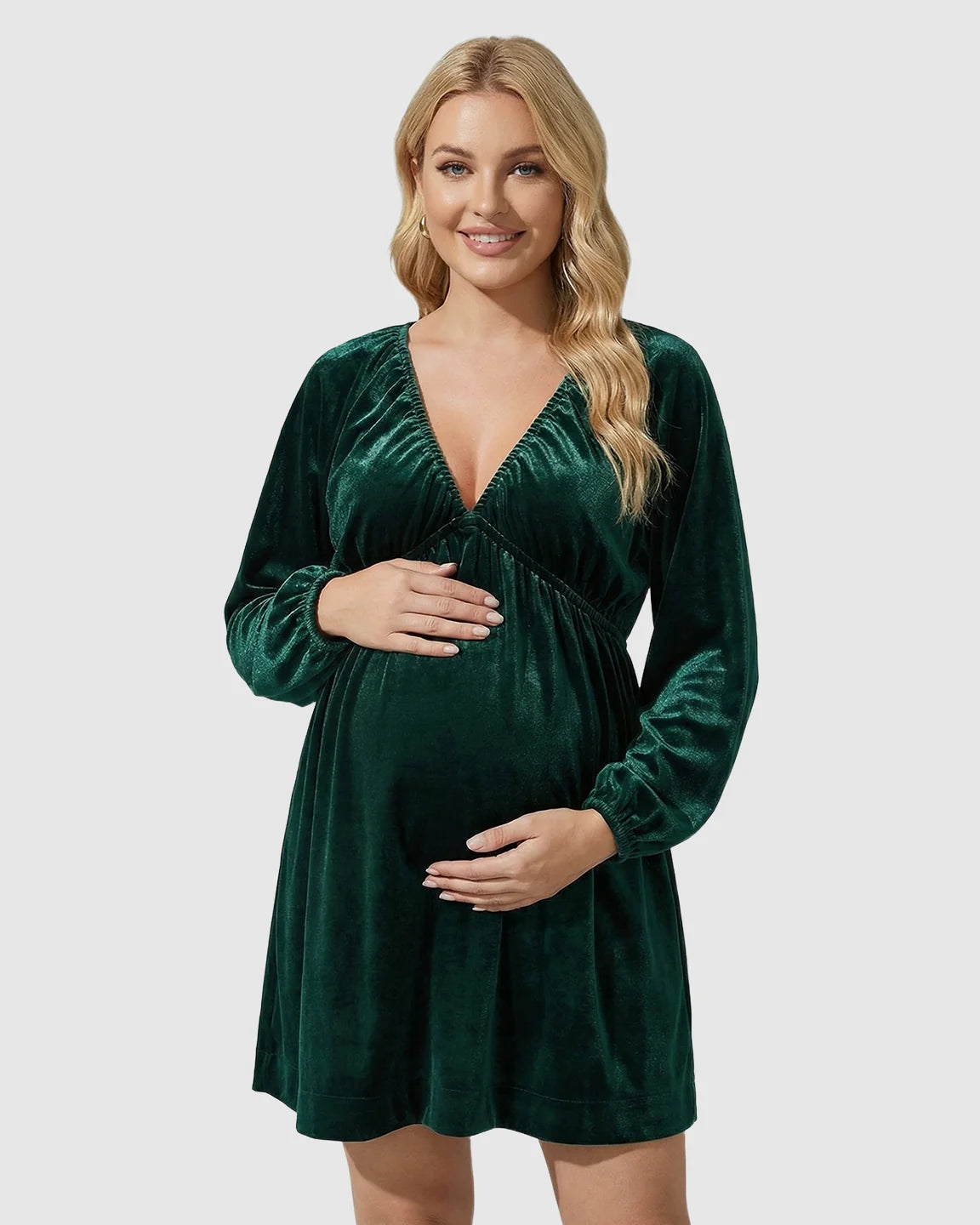 Velvet Lantern Sleeve Maternity Mini Dress