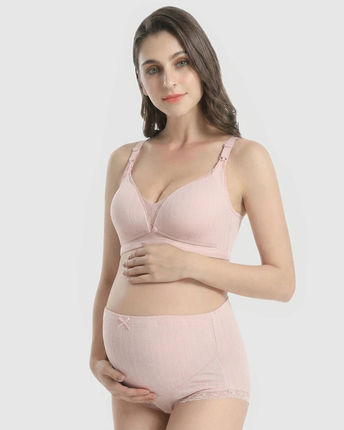 Wire-Free Breathable High-Waist Maternity Nursing Bra & Panty Set