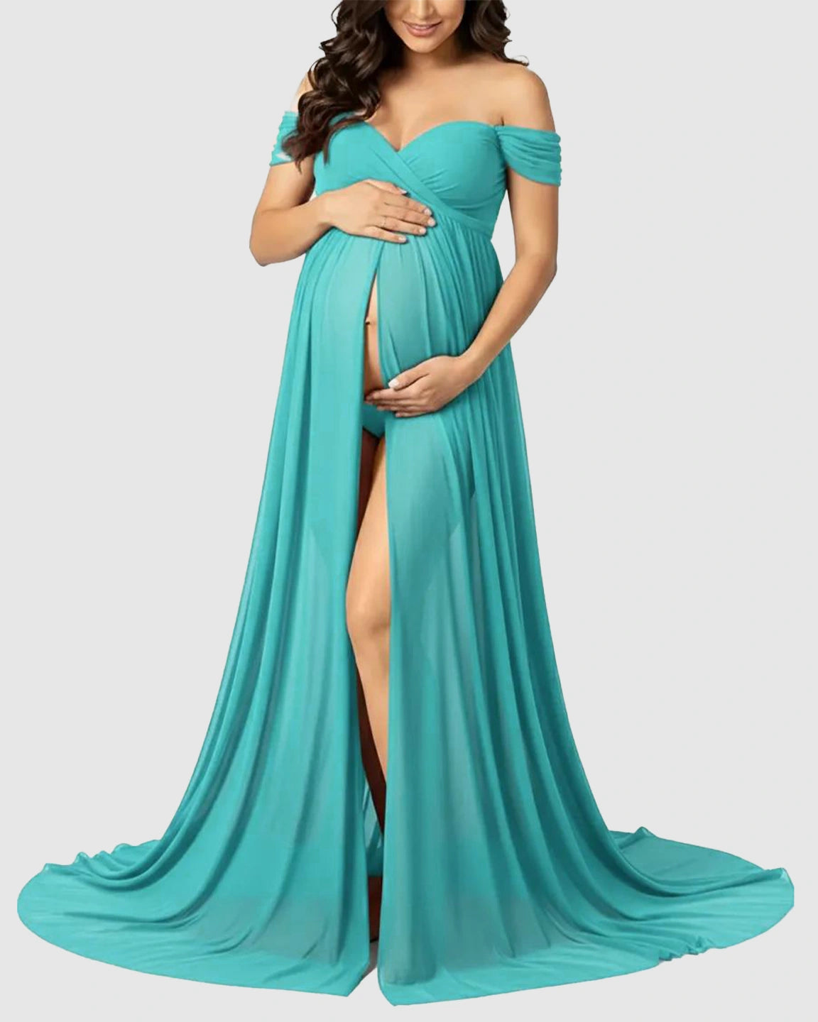 Off Shoulder Laced Flowing Maternity Maxi Dress