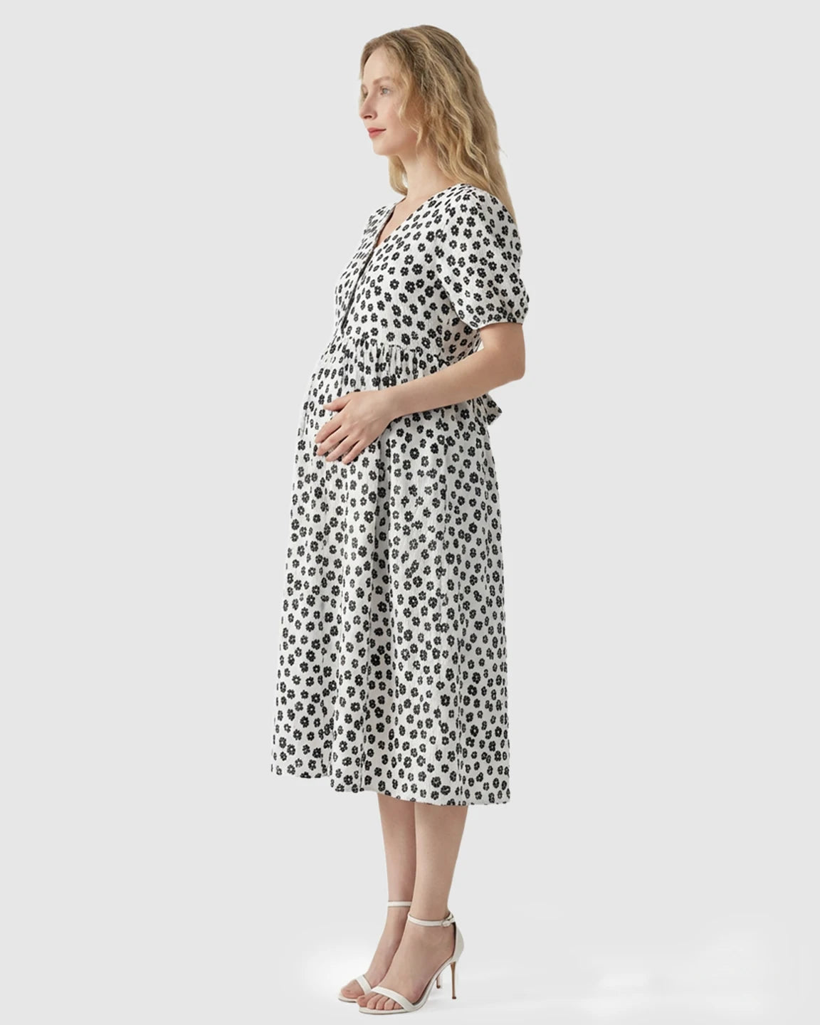 Button-Front Floral Print Maternity Nursing Dress