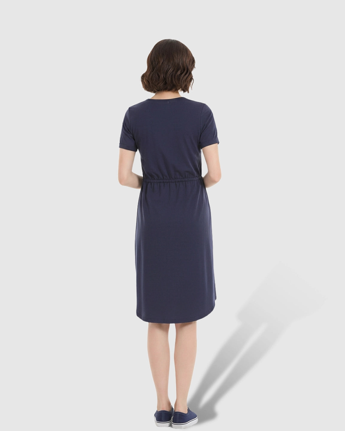 Zip-Up Nursing Drawstring-Waist Maternity Mini Dress