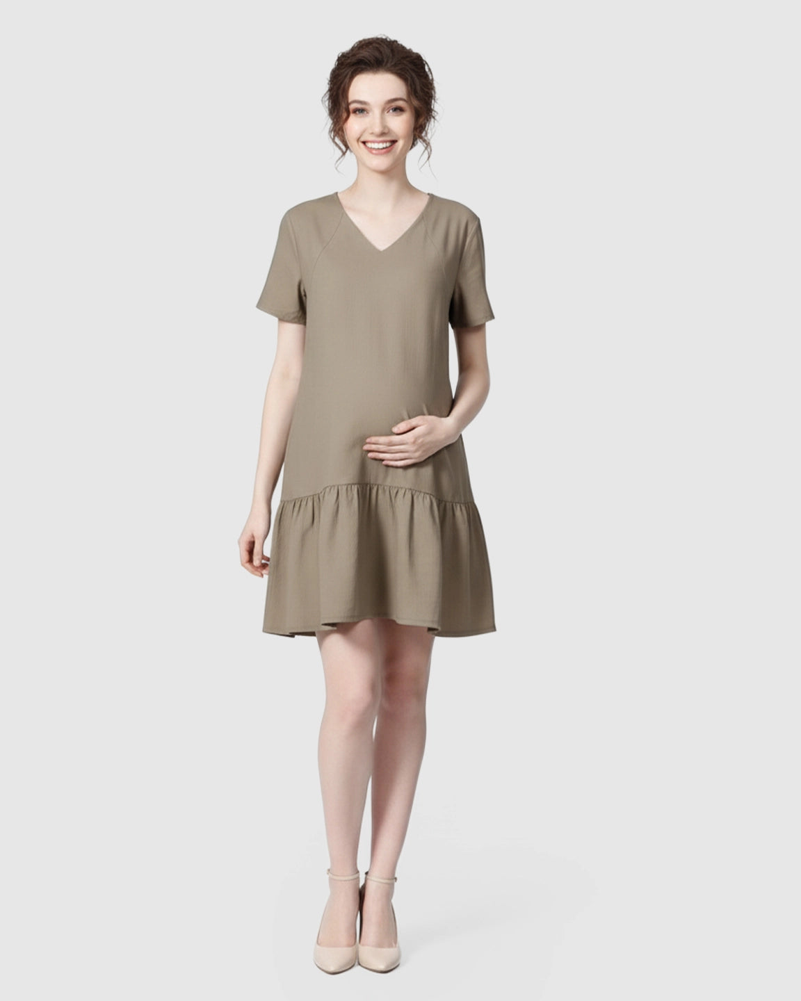 Ruffled Hem A-line Maternity & Nursing Dress