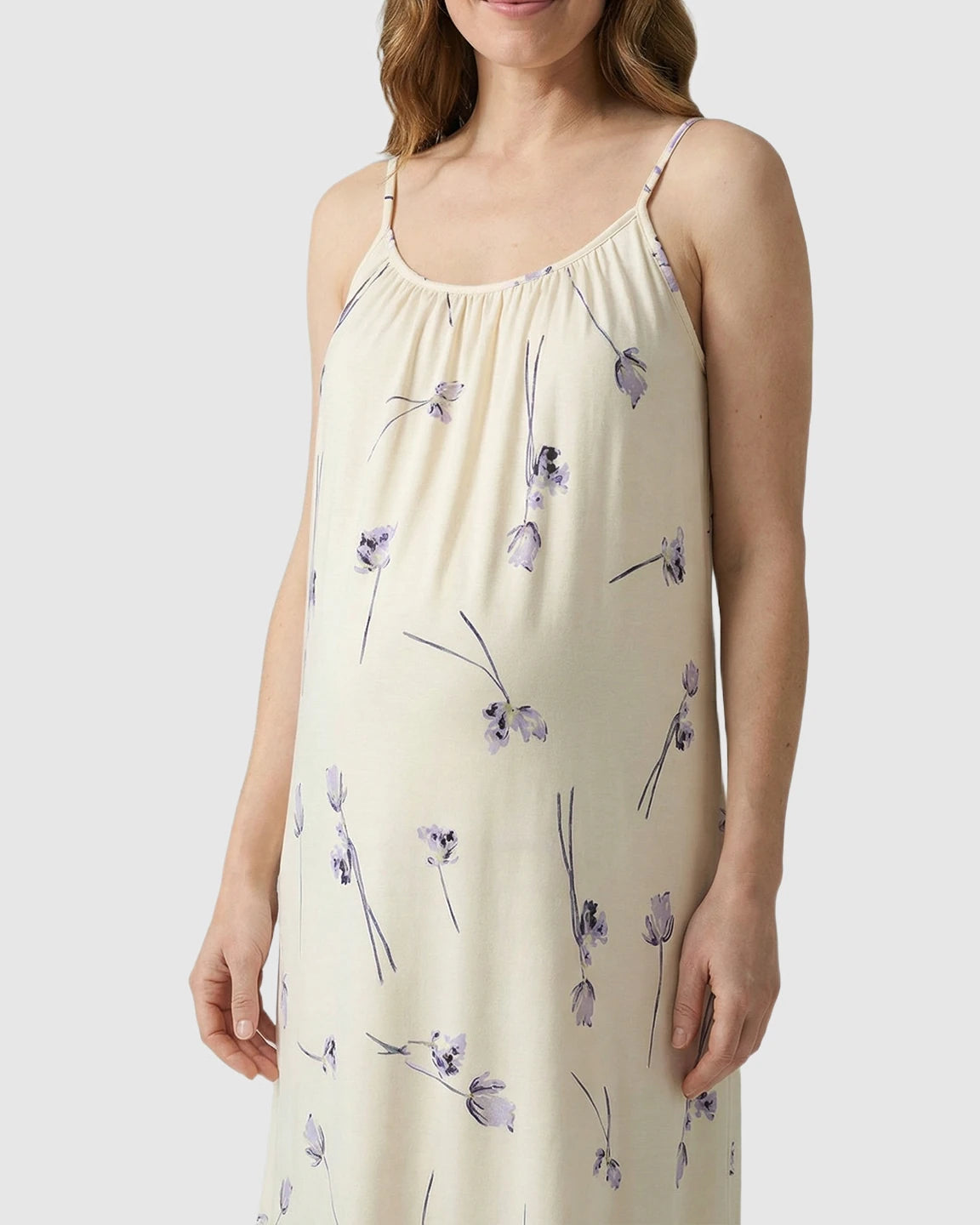 Lavender Floral Built-In Bra Maternity Cami Nightdress