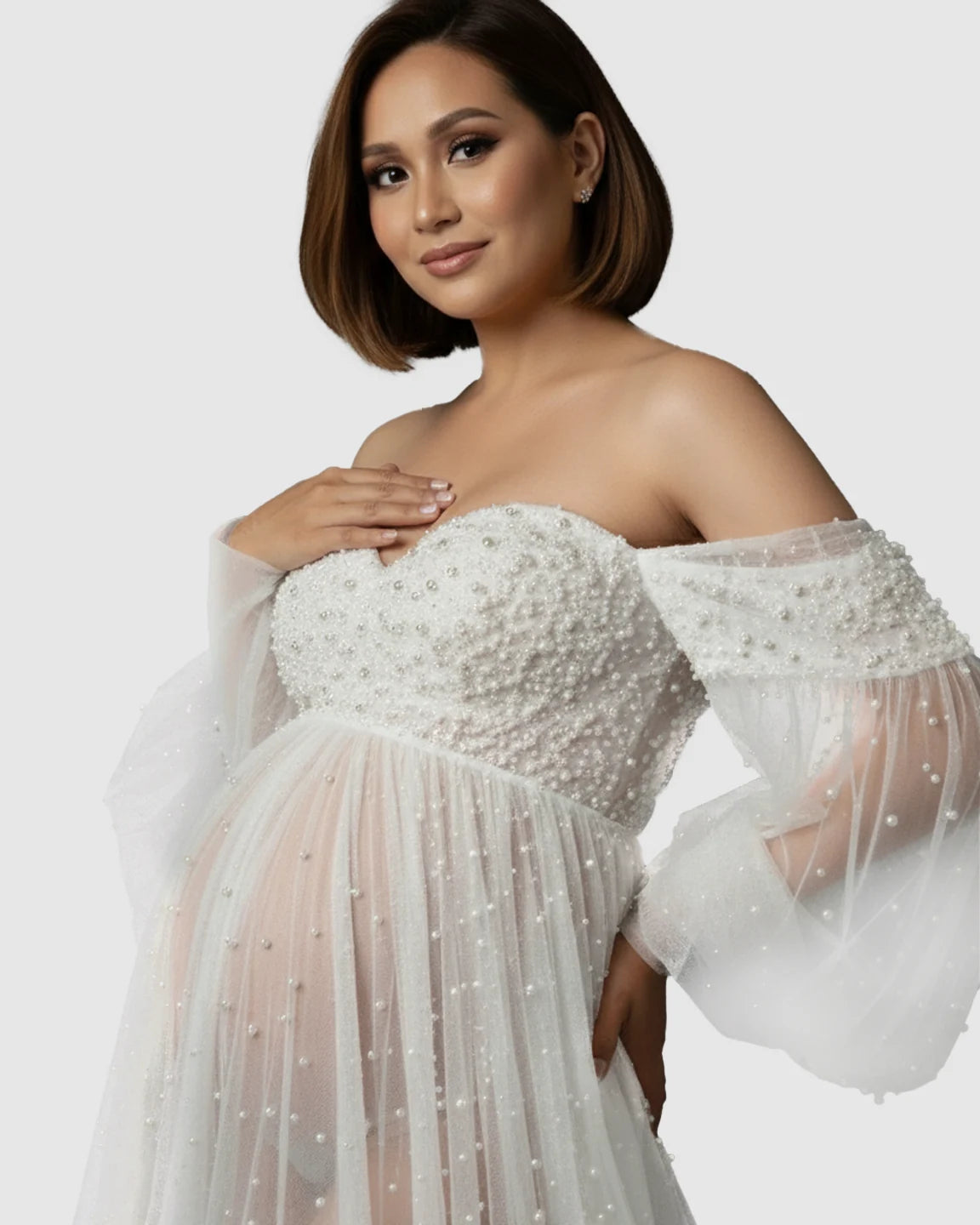 Puff Sleeve Voluminous Skirt Maternity Gown