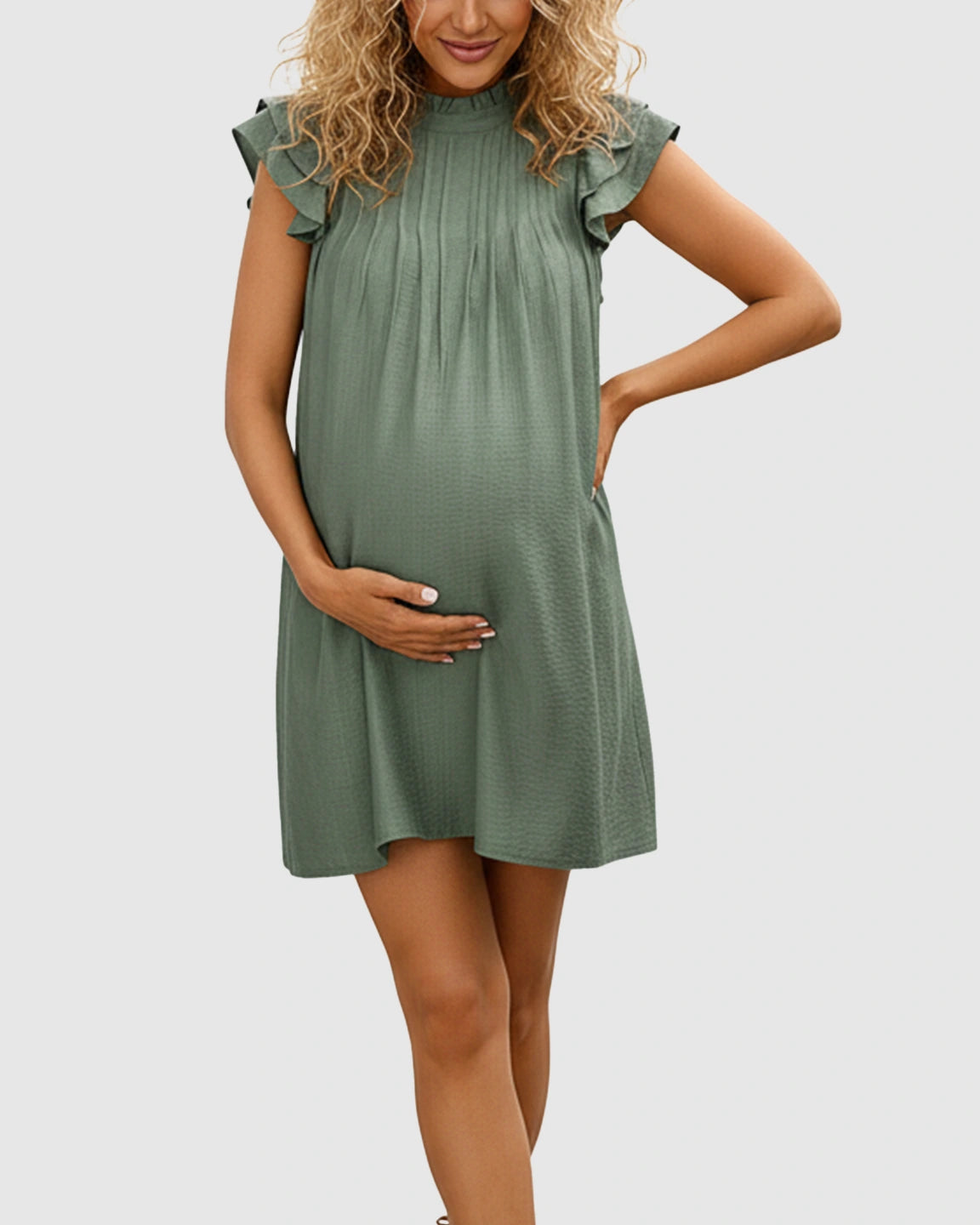 Ruffle Sleeve Mock Neck Maternity Mini Dress
