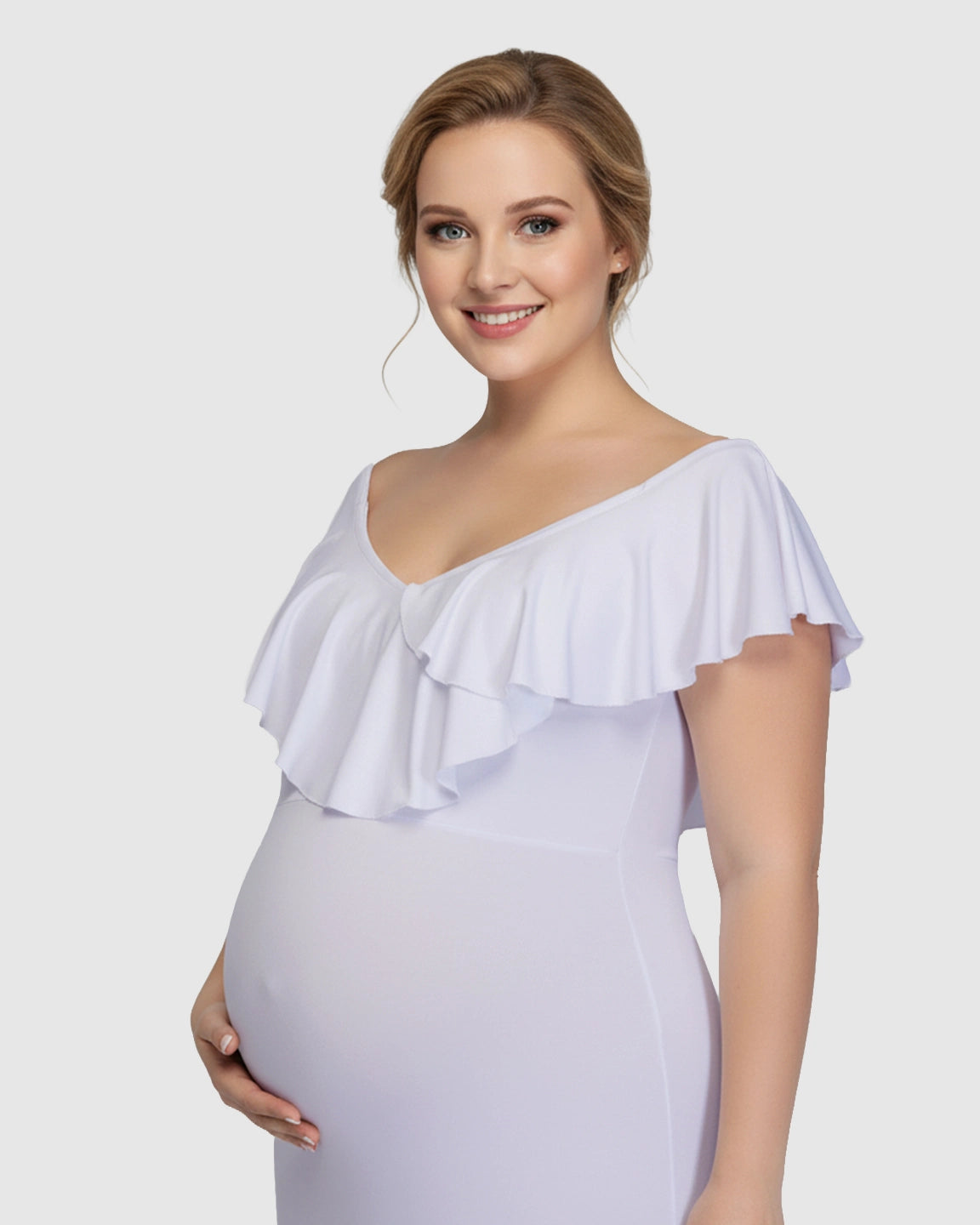 Off-Shoulder Ruffled Bodycon Maternity Maxi Dress