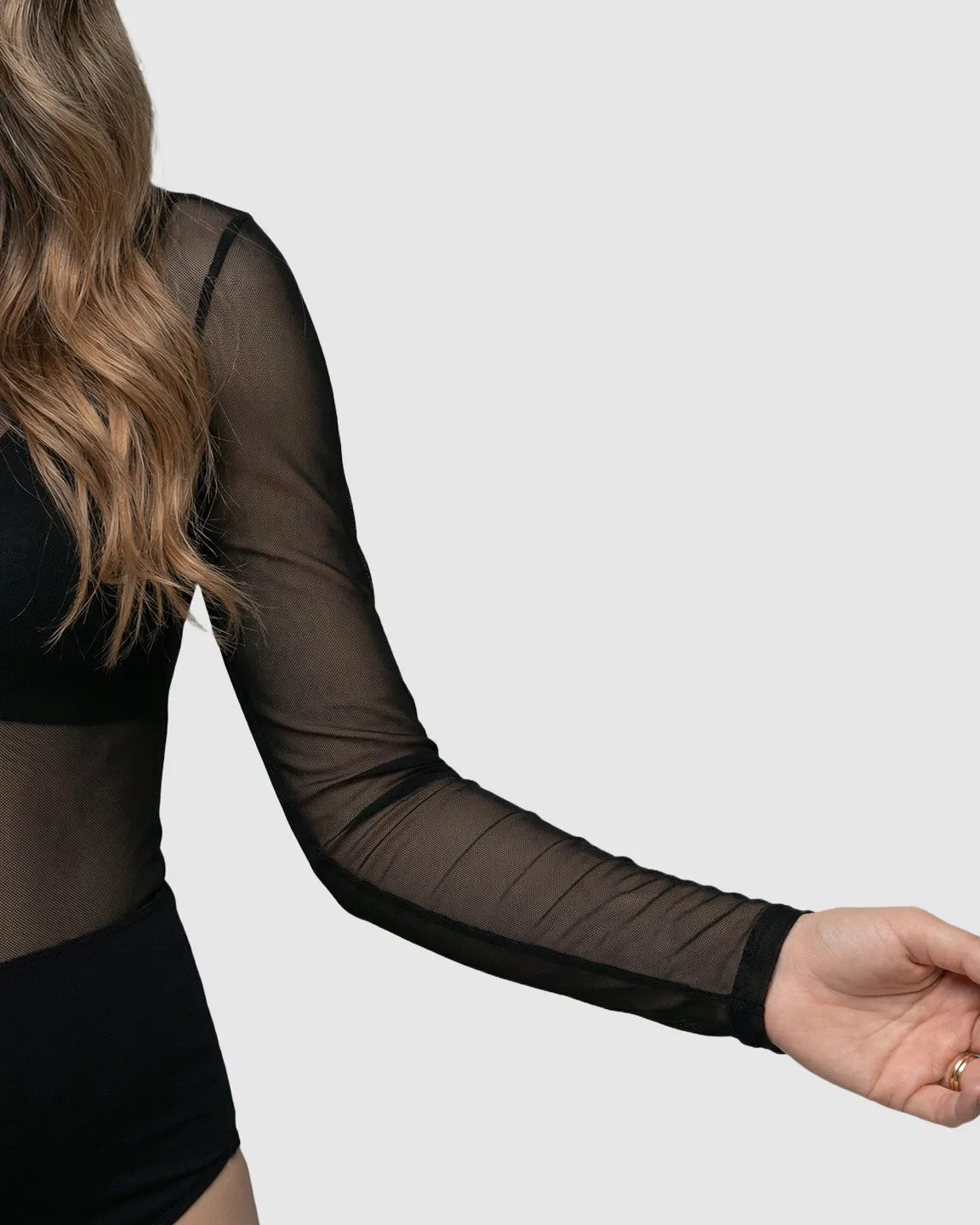 Long-Sleeve Sheer Mesh Bodycon Maternity Photoshoot Bodysuit