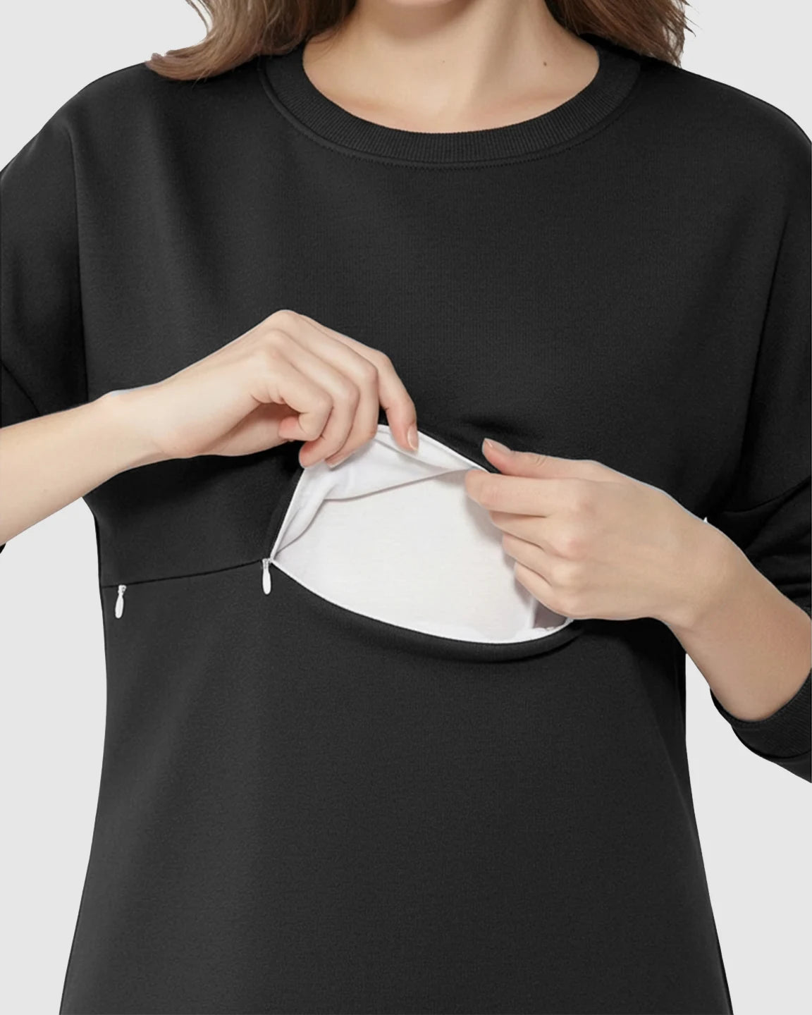 Discreet Zipper Nursing Access Casual Maternity Top