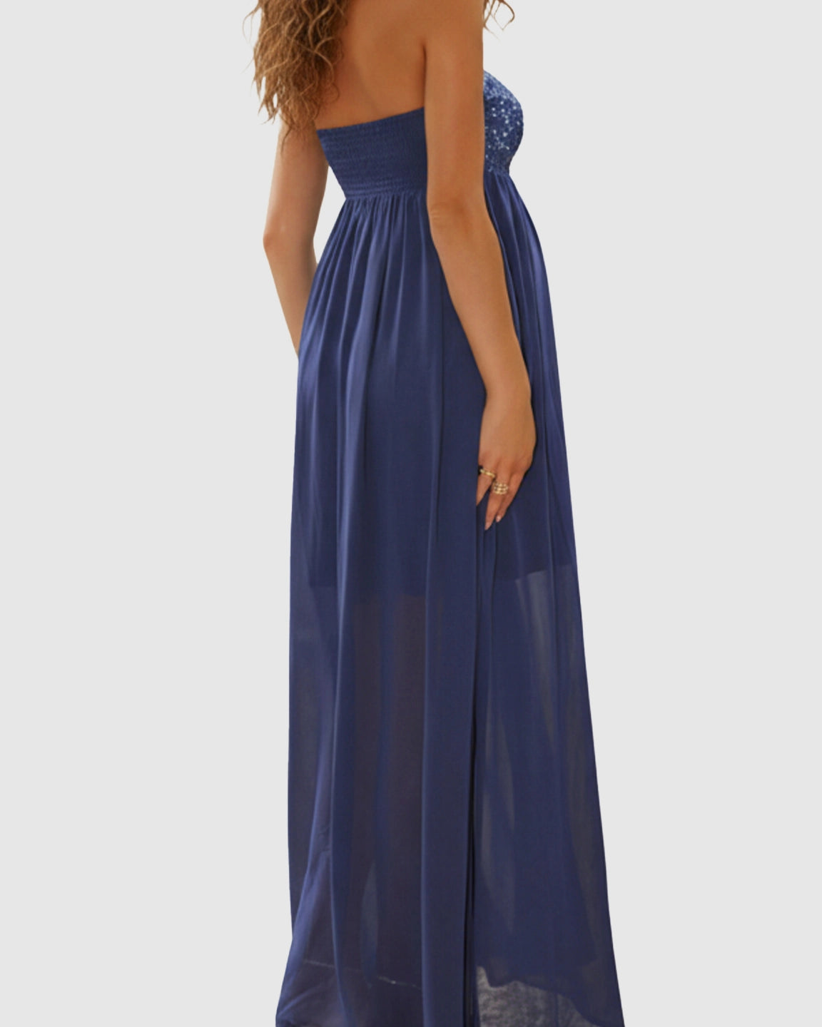 Sequin Adorned Strapless Maternity Evening Dress