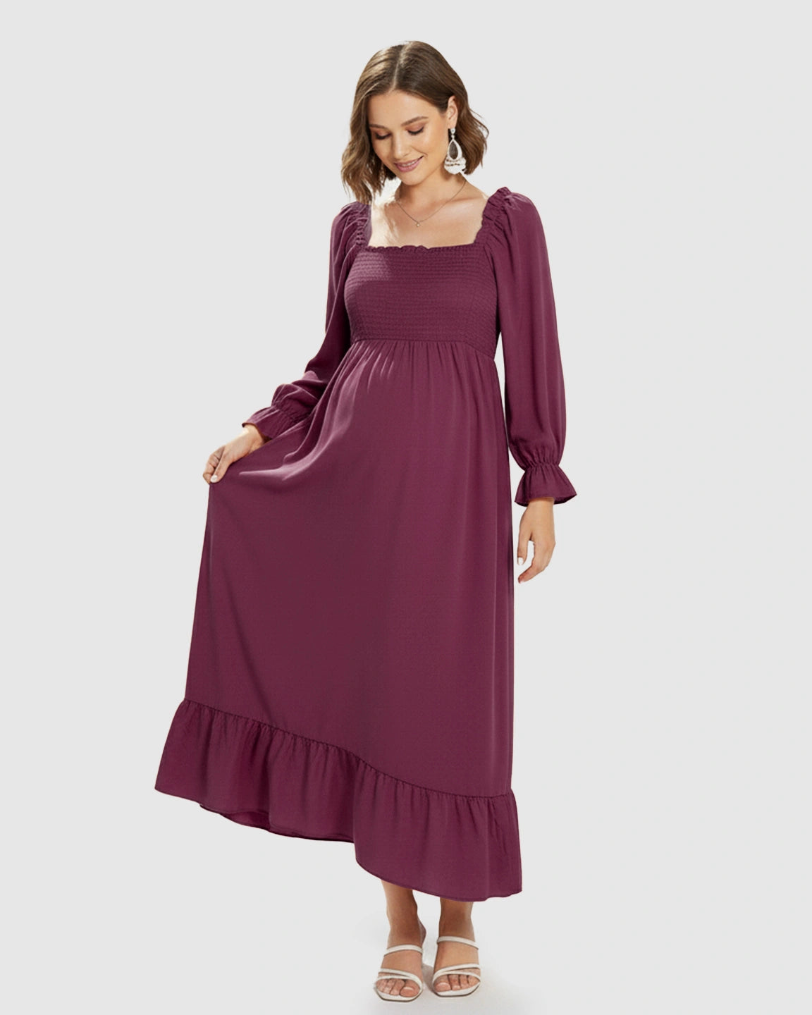 Bishop Sleeves Retro Elegant Maternity Maxi Dress