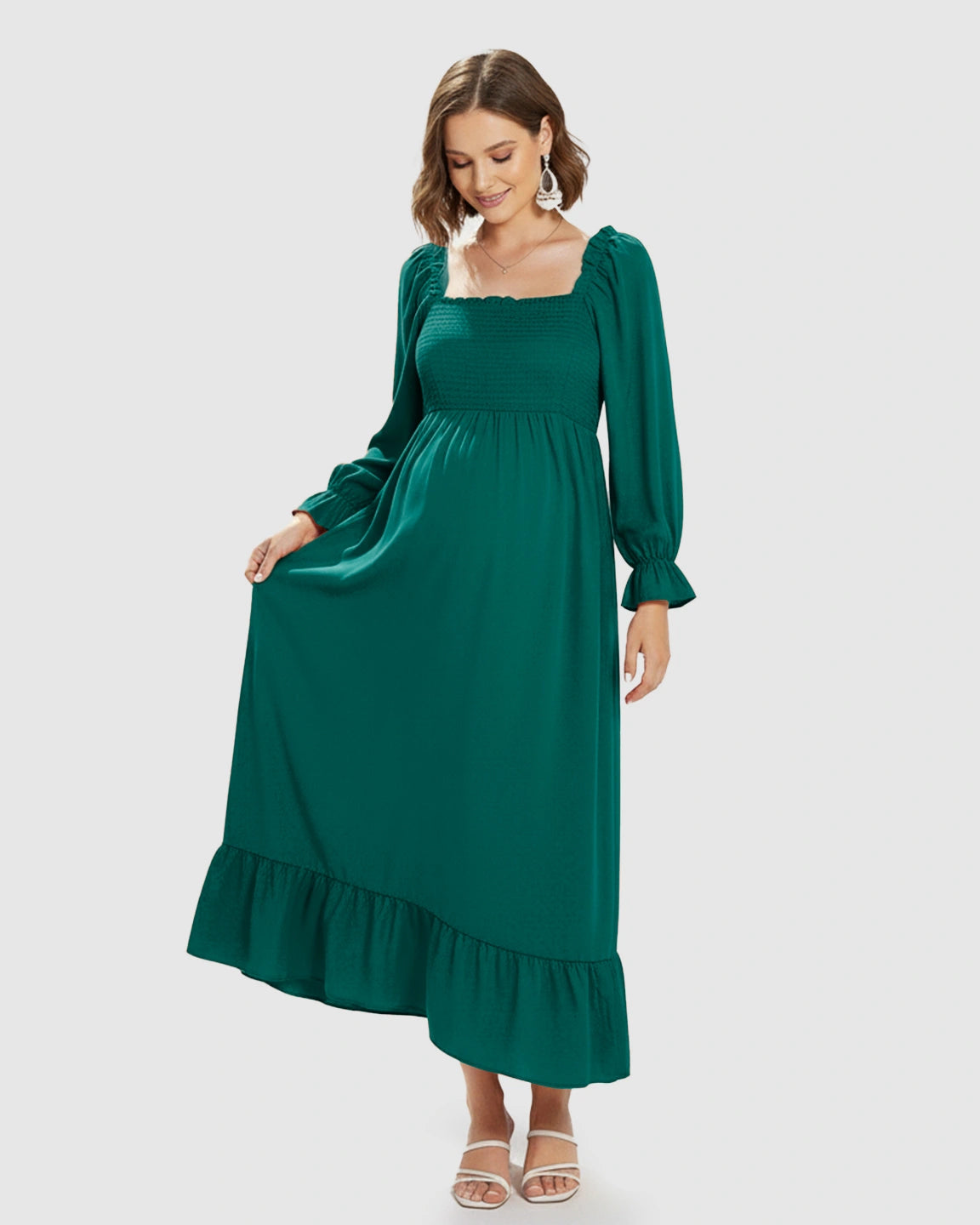 Bishop Sleeves Retro Elegant Maternity Maxi Dress