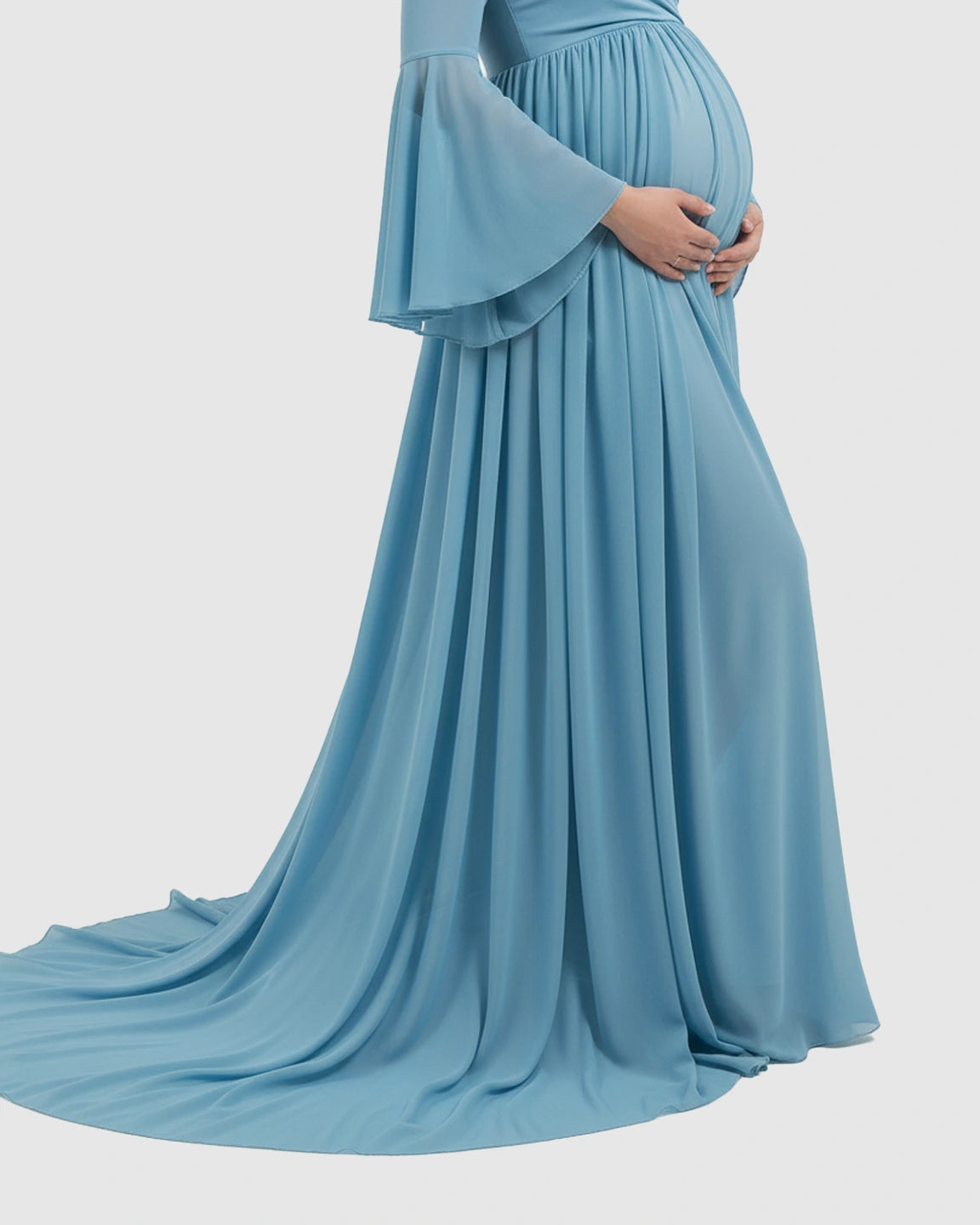 Bell Sleeves Super Long Train Maternity Photoshoot Gown