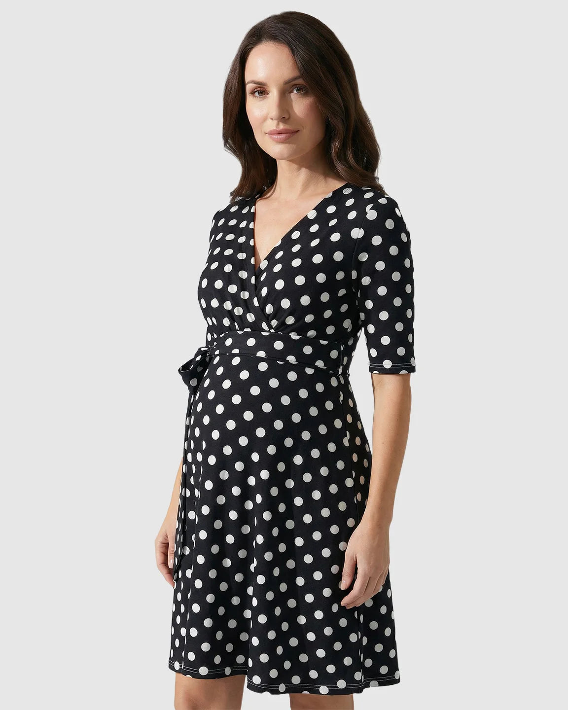 Adjustable Waist Polka Dot Maternity Short Dress
