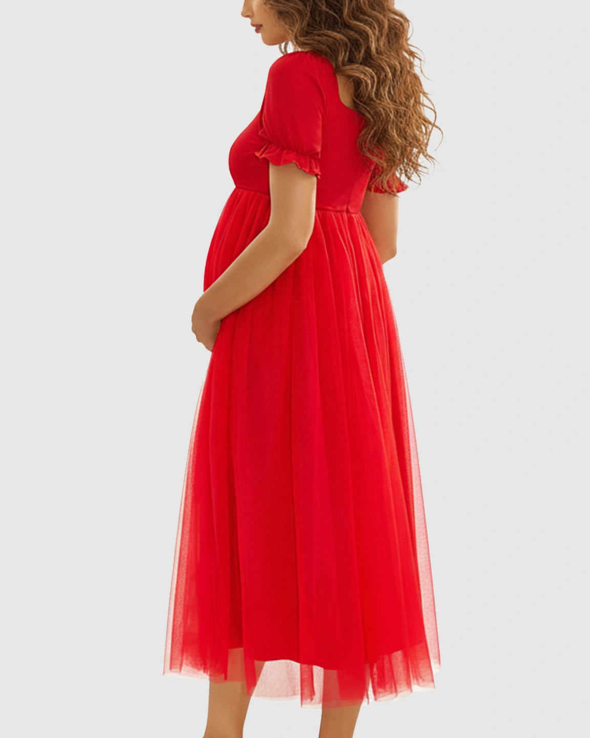 Soft Mesh Layers Romantic Maternity Midi Dress